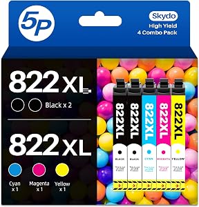 822XL WF-3820 Printer Ink Cartridges Compatible Replacement for Epson 822XL 822 T822 for Workforce Pro WF-4820 WF-4830 WF-3823 WF-4833 WF-4834 Printer (5-Pack)