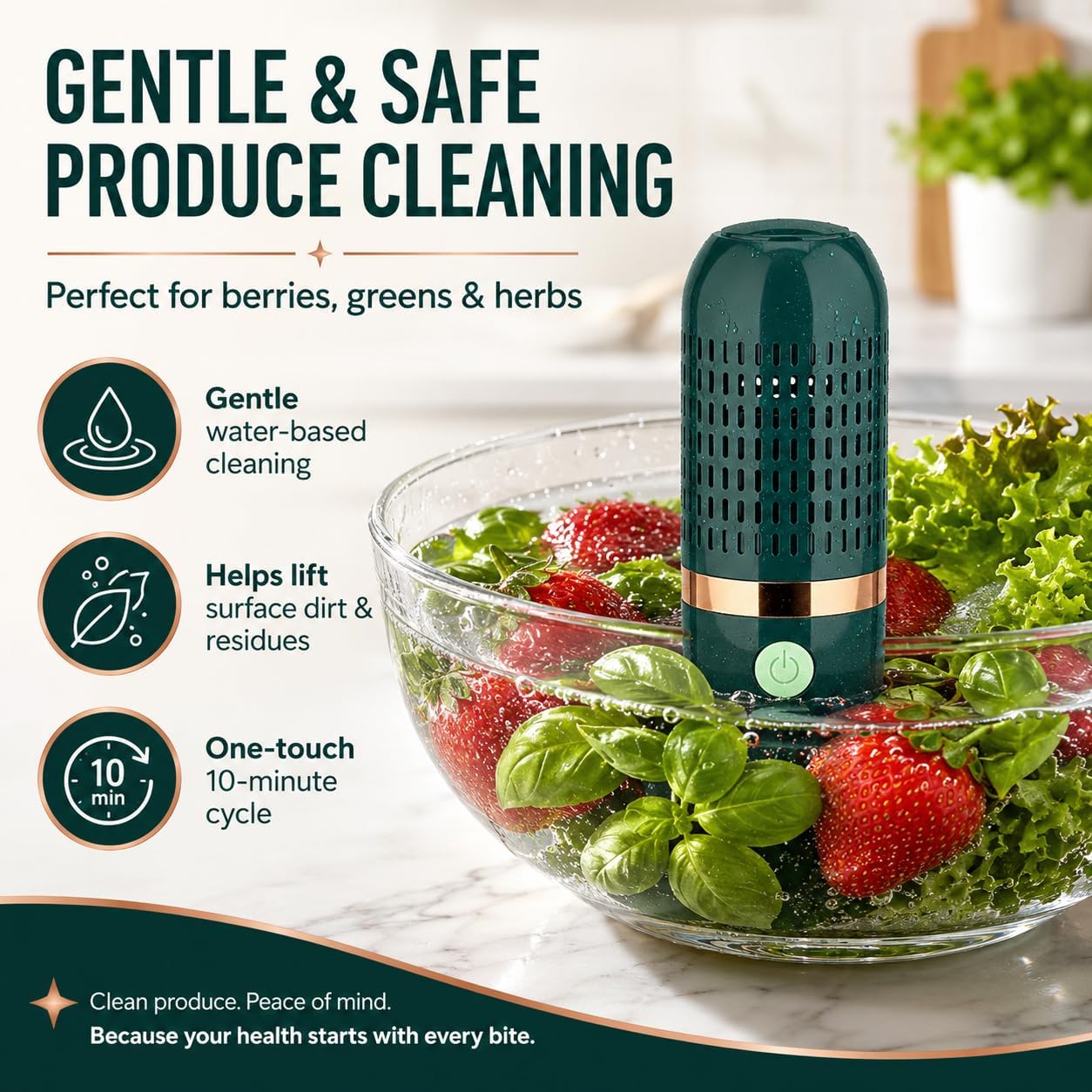 Fruit and Vegetable Washing Machine, Cordless Fruit and Vegetable Clean with OH-Ion Technology, IPX7 Waterproof Rechargeable Food Cleaner, 10-Minute Cycle (Green)