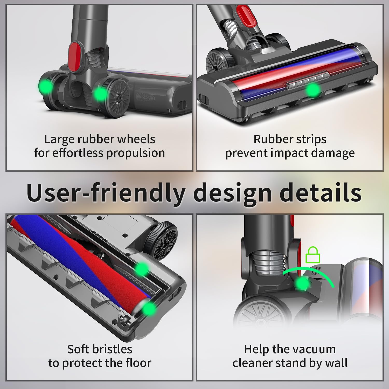 Bürste mit Softwalze für Dyson V7 V8 V10 V11 V15 Bodendüse Ersatzteil Softroller Ersatzbürste Frontlichter für Hartböden wie Parkett Holzböden Laminat Fliesen