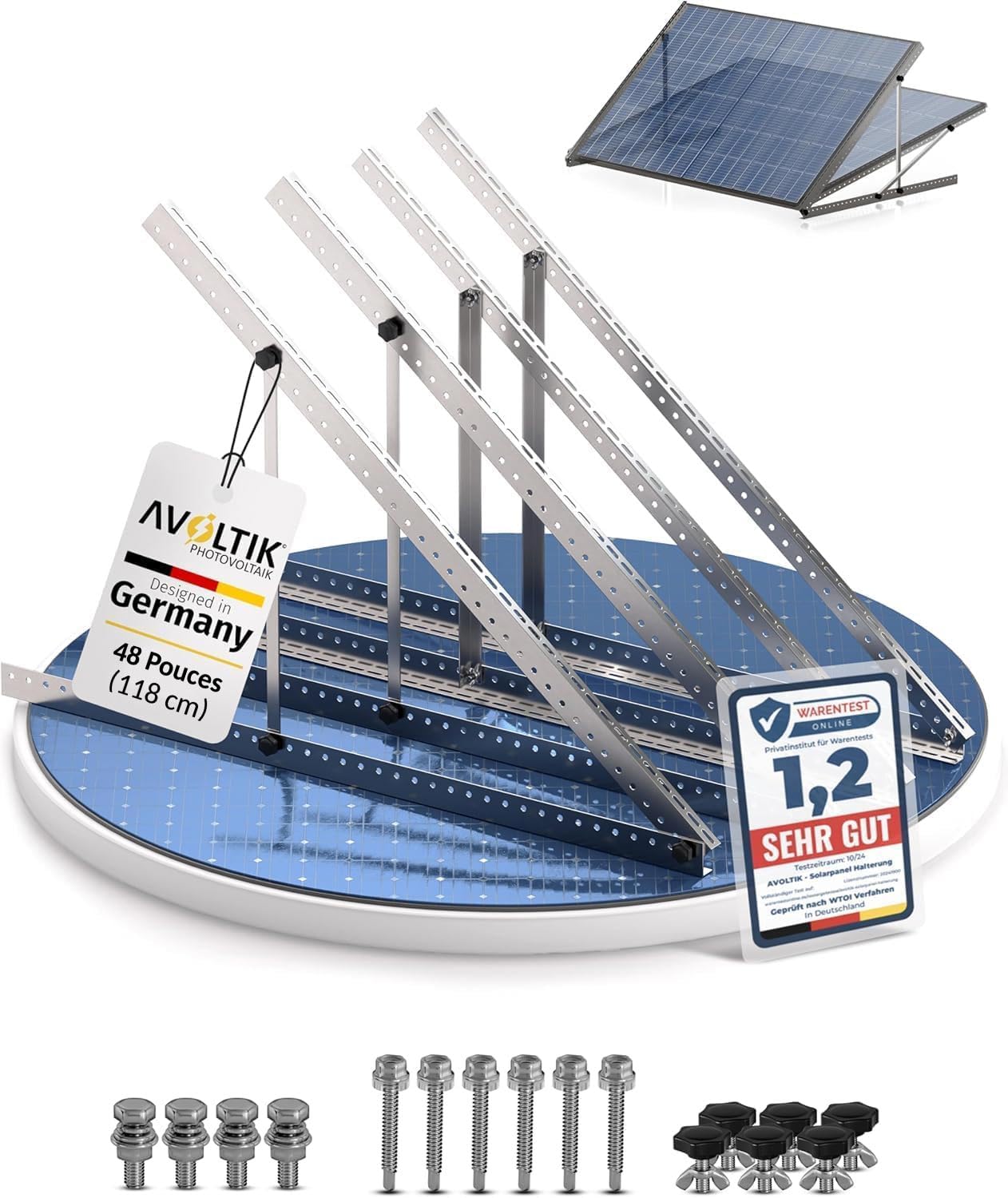 Avoltik supports de panneau solaire - Support de panneau solaire en aluminium - Support PV avec angle réglable pour toit, balcon et sol (2, 48 pouces (118 cm))
