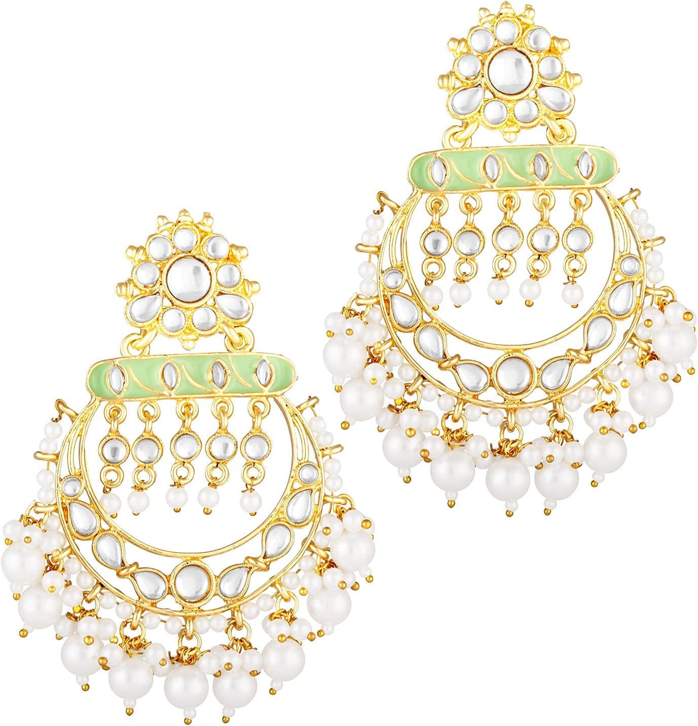 Aheli Ethnic Wear Faux Kundan Studded Enamel Drop Dangle Earrings with Beaded Tassels Traditional Fashion Jewelry Gift for Indian Women