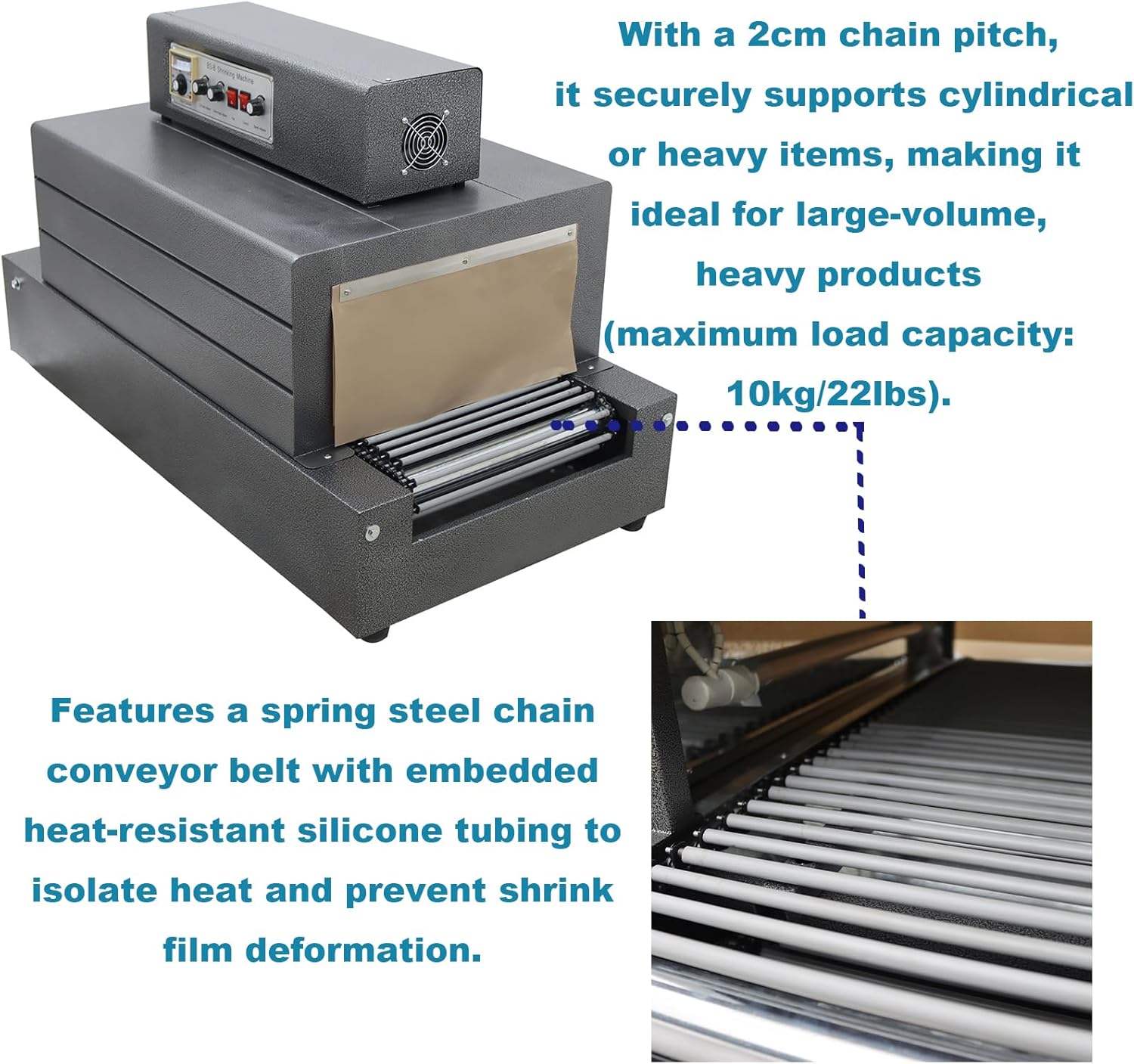 Heat Shrink Tunnel Packaging Machine Electric Tunnel Packaging Equipment Shrink Wrap Machine for PVC/POF Films 220V 5500W 16"x8" Max Size 10KG Capacity