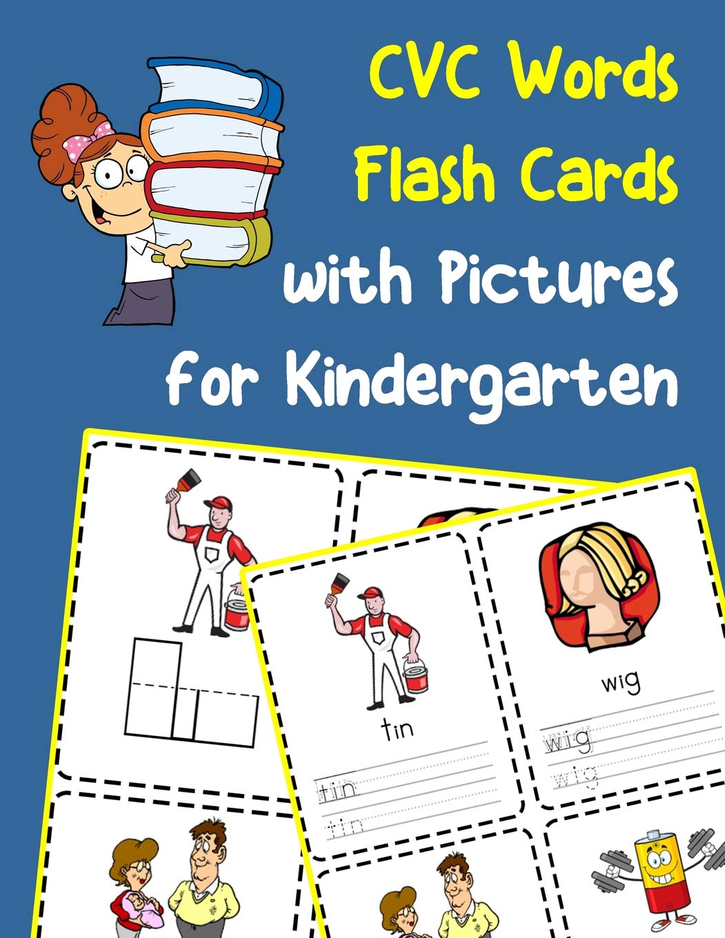 CVC Words Flash Cards with Pictures for Kindergarten: Vowels and consonants missing word activity flashcards