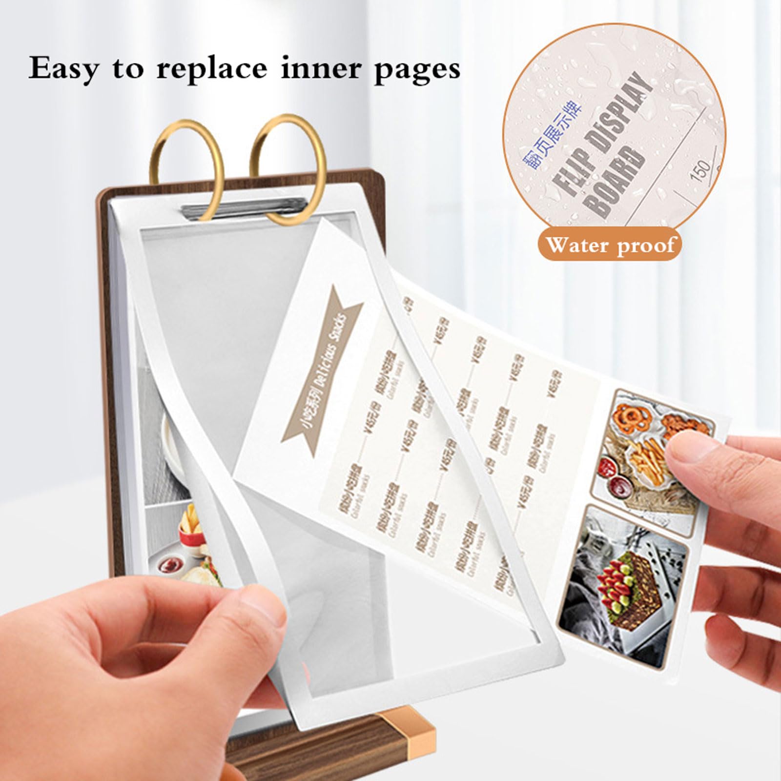 Espositore Prezzi da Banco,Porta Menu da Tavolo,Porta-Avvisi da Tavolo,Facile da Usare,Trasparente,con Base in Legno Massello,Supporto A T,per Ristoranti,Hotel,Scuola,Ufficio,Negozio