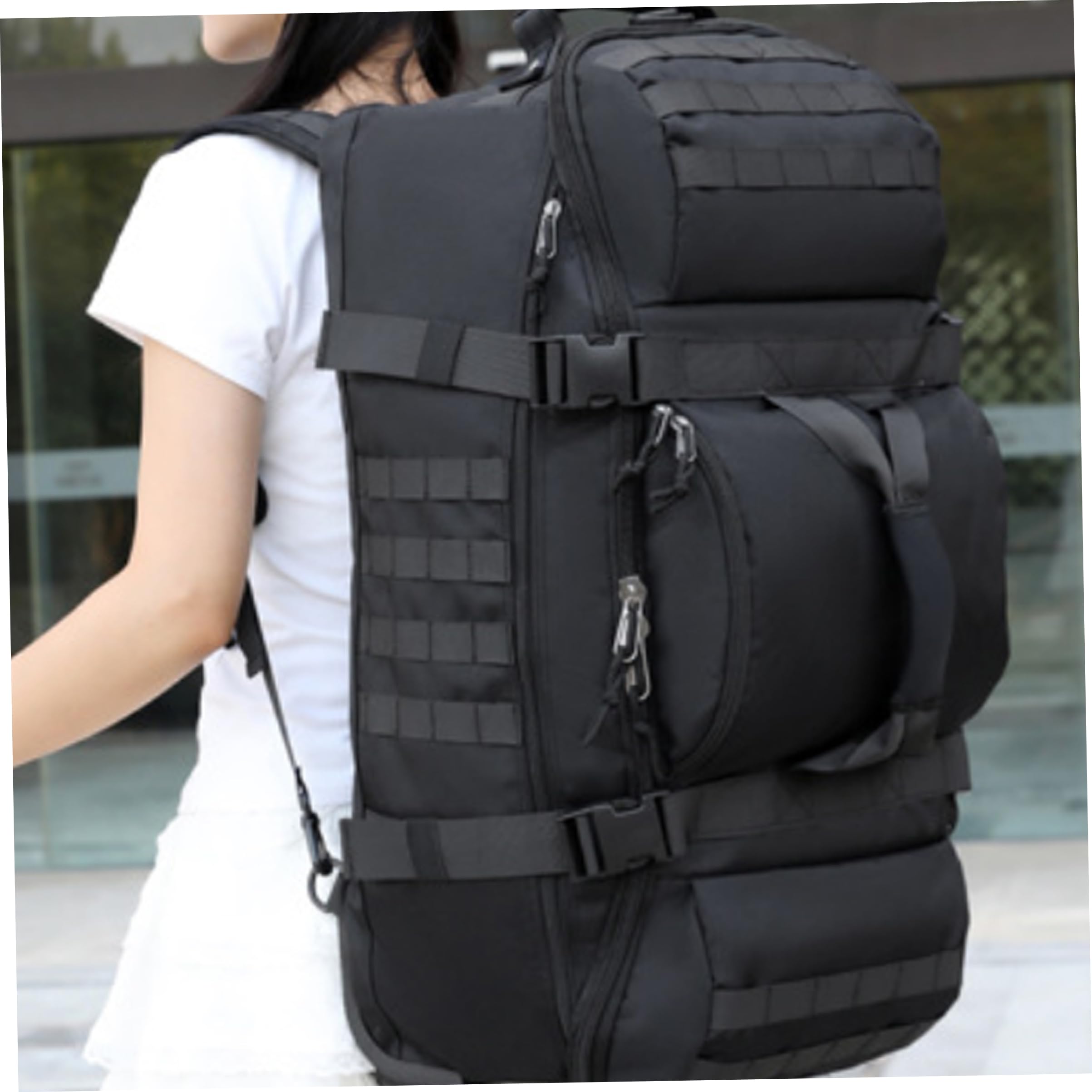 Bolsa de viaje con ruedas, bolsa de viaje con ruedas de 80 litros de gran capacidad, equipaje con y múltiples formas de transporte para escalada, senderismo, viajes, negro.