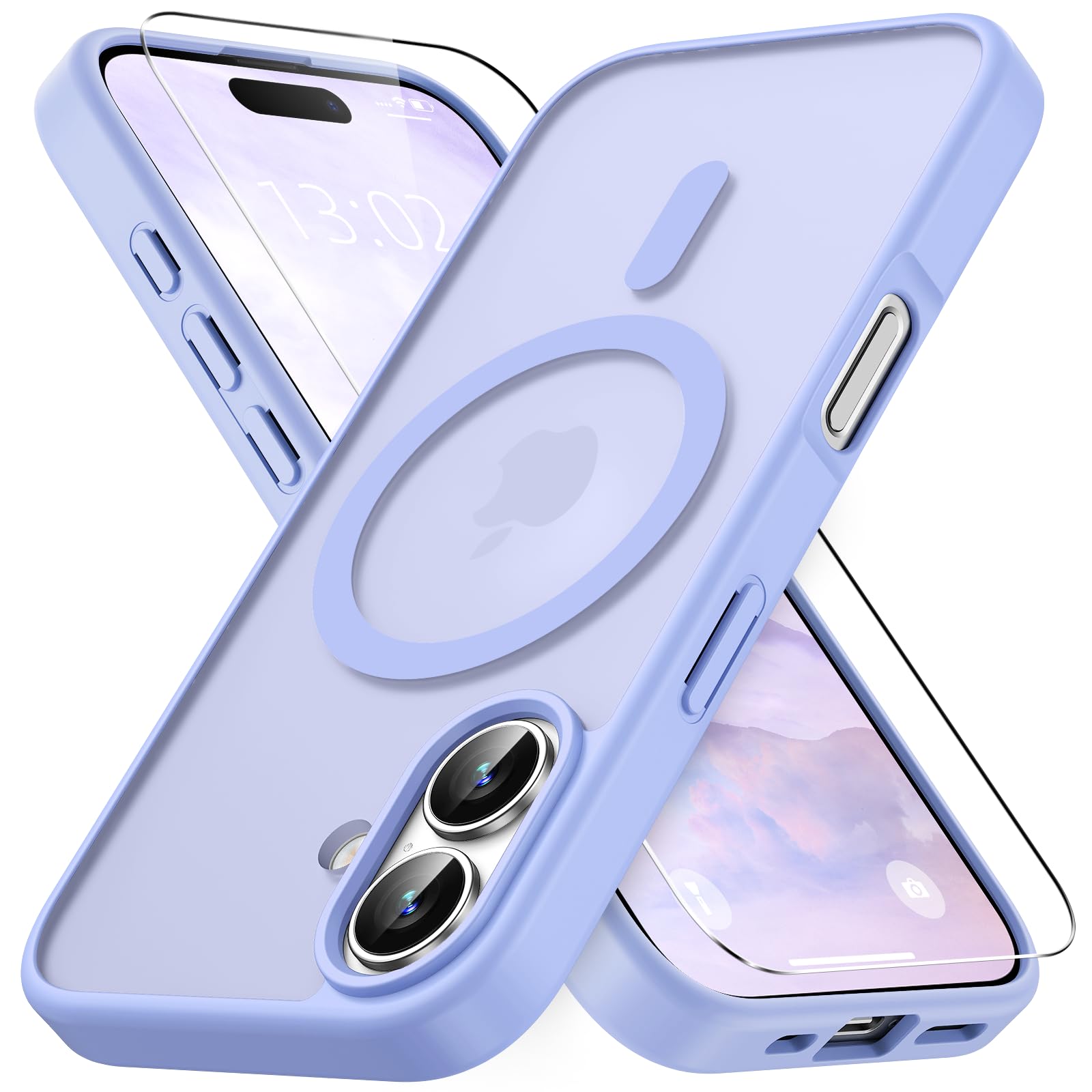 Vansdon Cover Magnetica per iPhone 17 con 1 Pezzi Vetro Temperato, Compatibile con Magsafe, Protezione anticaduta di livello militare, Custodia Traslucida Opaca Sottile Antiurto-Viola chiaro