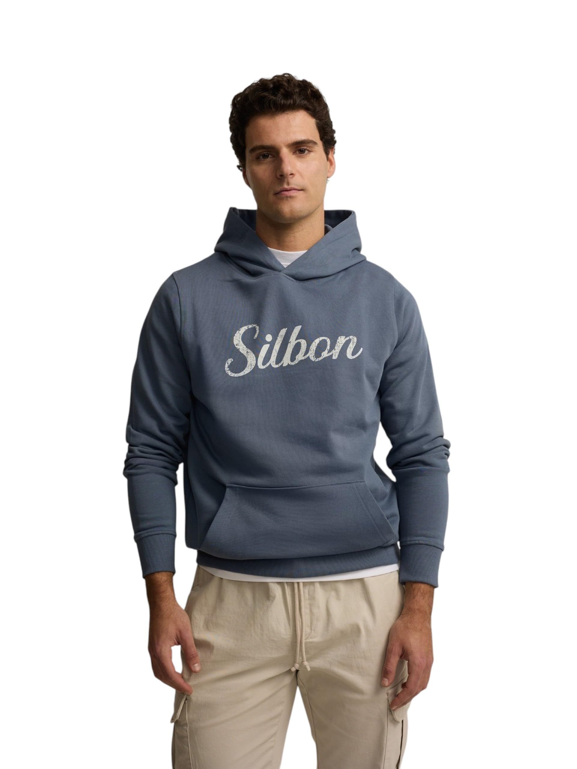 SILBON Sudadera Capucha Vintage Azul Indigo para Hombre Talla XXL