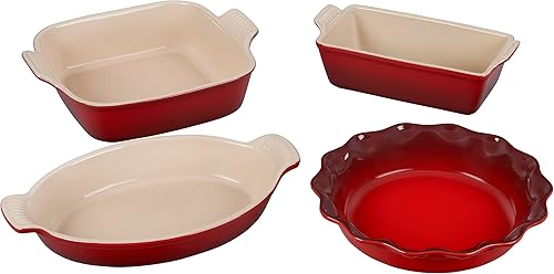 Le Creuset Stoneware Heritage - Juego de utensilios para hornear (4 unidades), color cereza