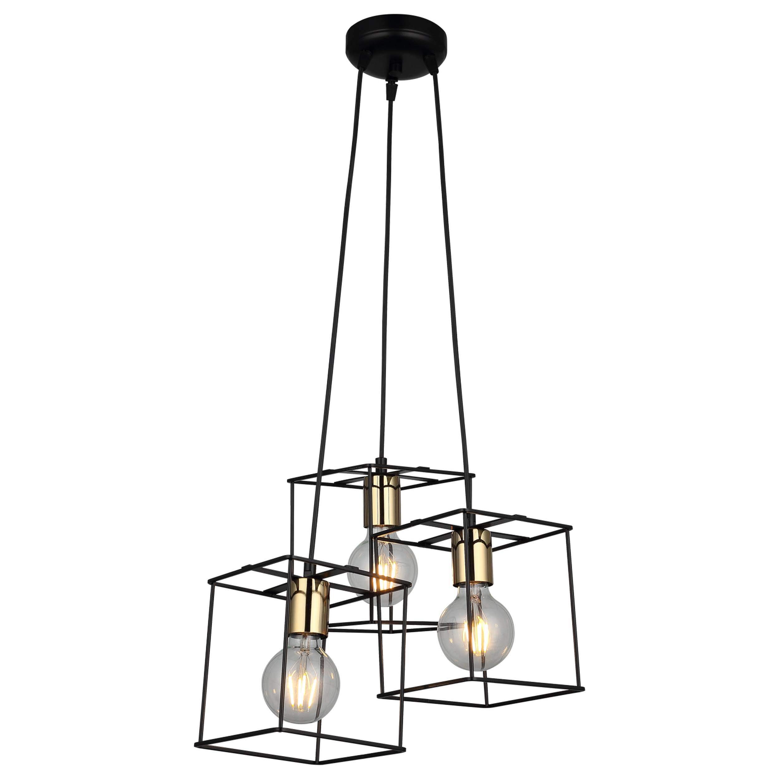 Homemania 1523-83-03 lampa wisząca Mako czarna, złota metal, 35 x 35 x 117 cm, 3 x E27, 40 W