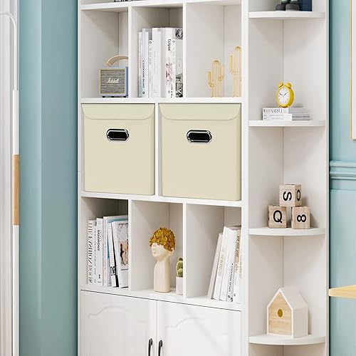 Vista 41 de Organizadores de armario de tela con tapas, cesta organizadora de almacenamiento plegable con asas, cajas de almacenamiento para almacenamiento