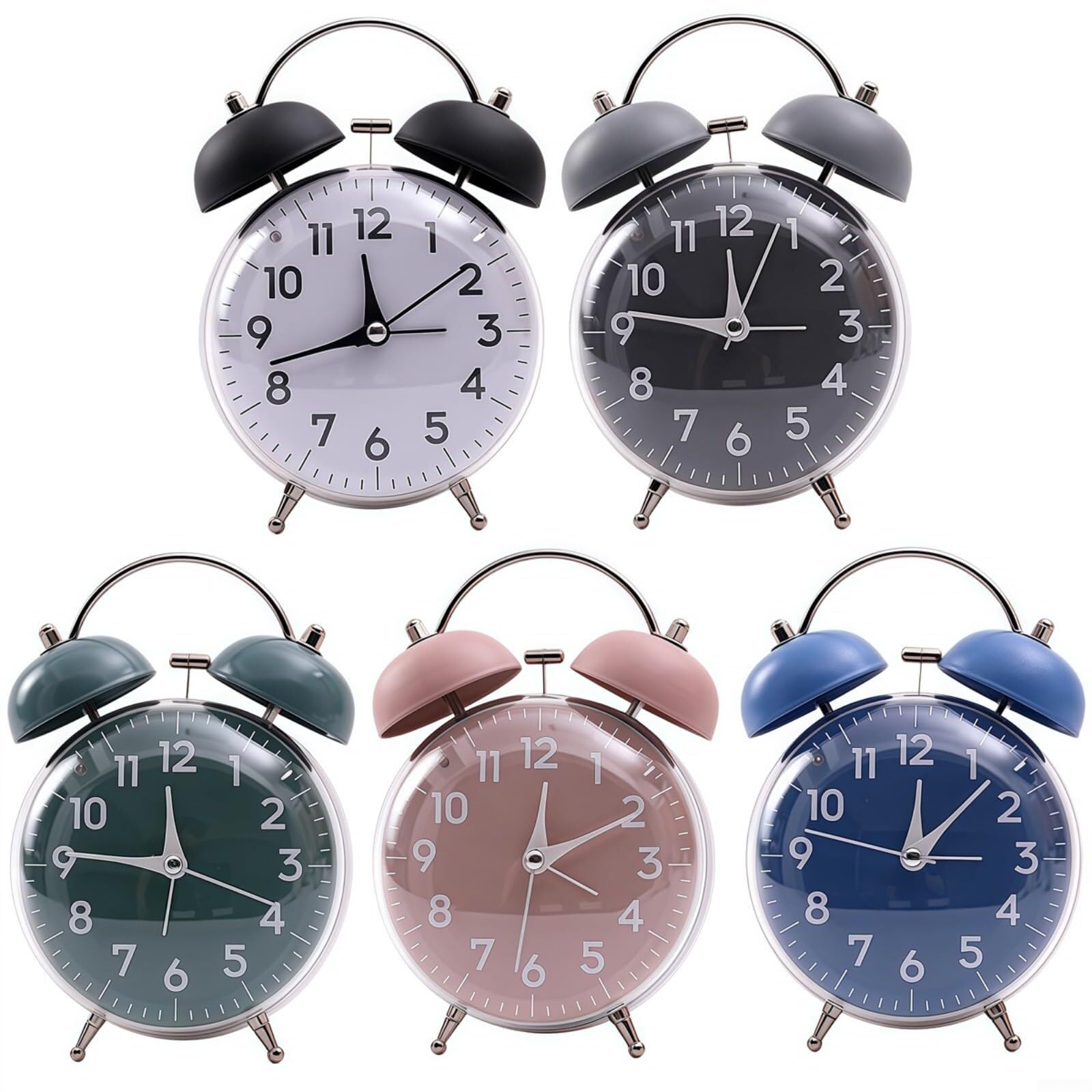 Vintage-Tischwecker aus Metall mit Zwei Glocken und lautem Nachtlicht for Zuhause, Büro, Studentenwohnheim oder Nachttisch wecker analog(Grey)