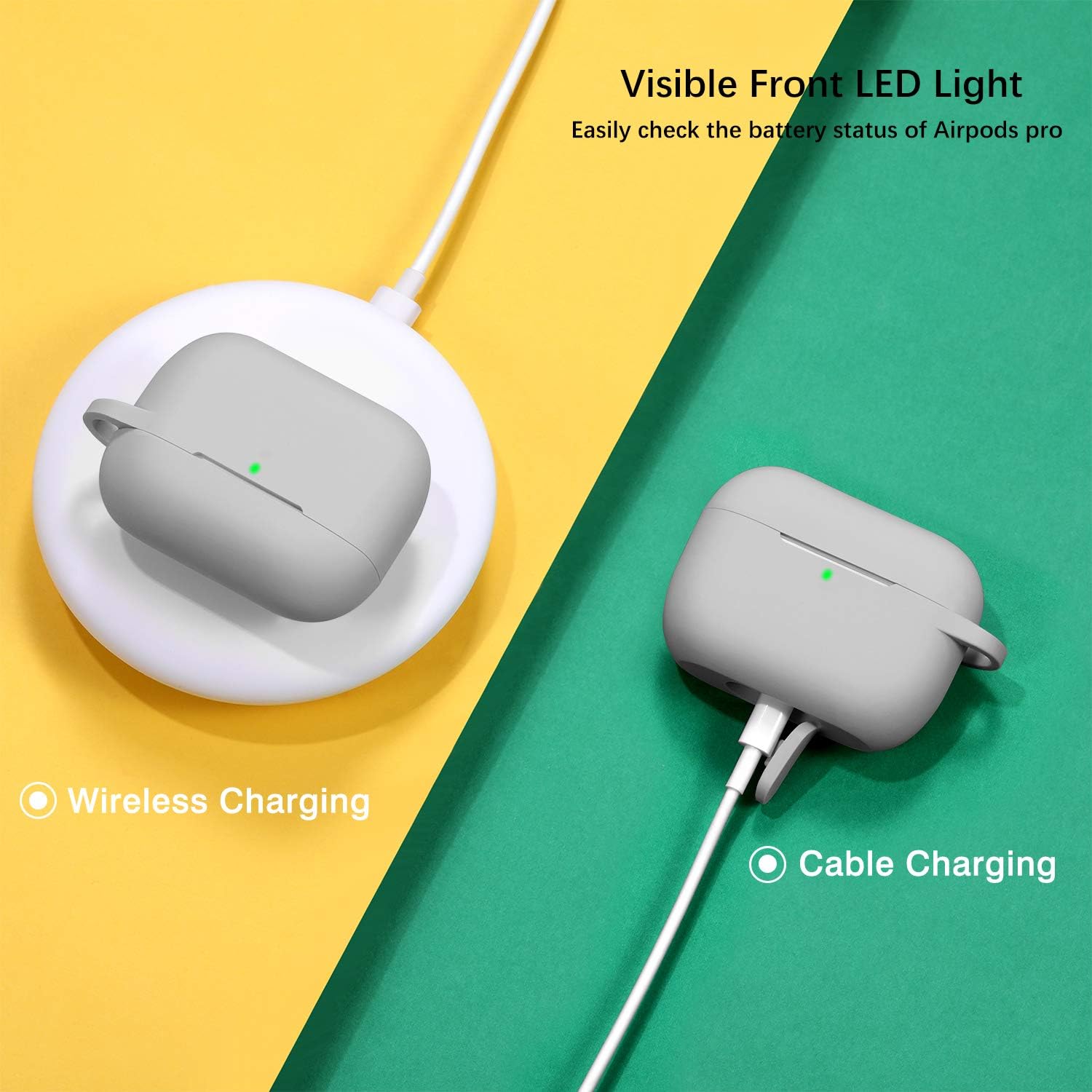 GEAK Compatible for AirPods Pro Case [Front LED Visible], Shockproof Silicone AirPod 3 Protective Cover for AirPods Pro 2019, Light Gray