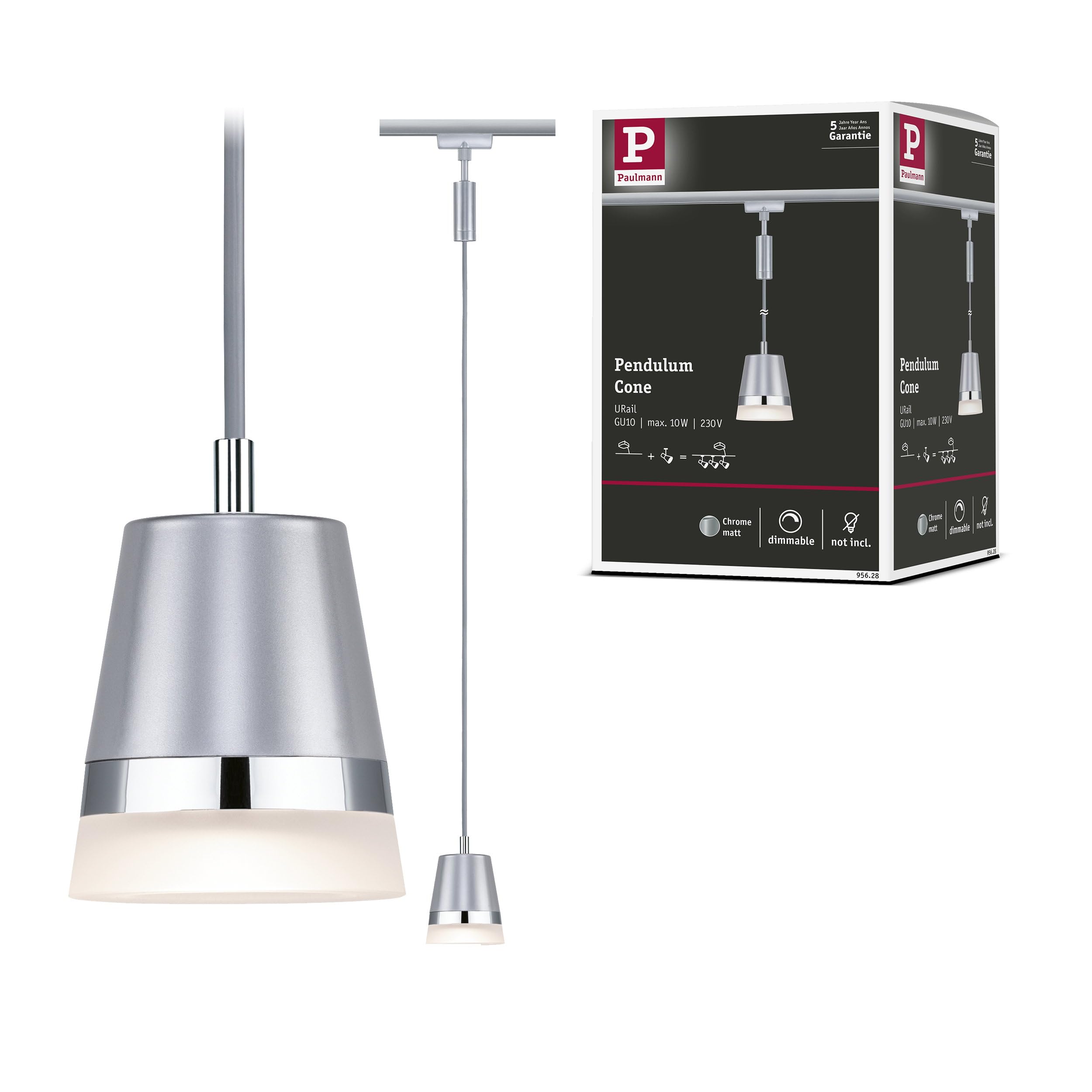 Paulmann 95628 URail Suspension Cone GU10 max. 10W dimmable 230V Système de rails chrome mat - Libre choix de l'ampoule