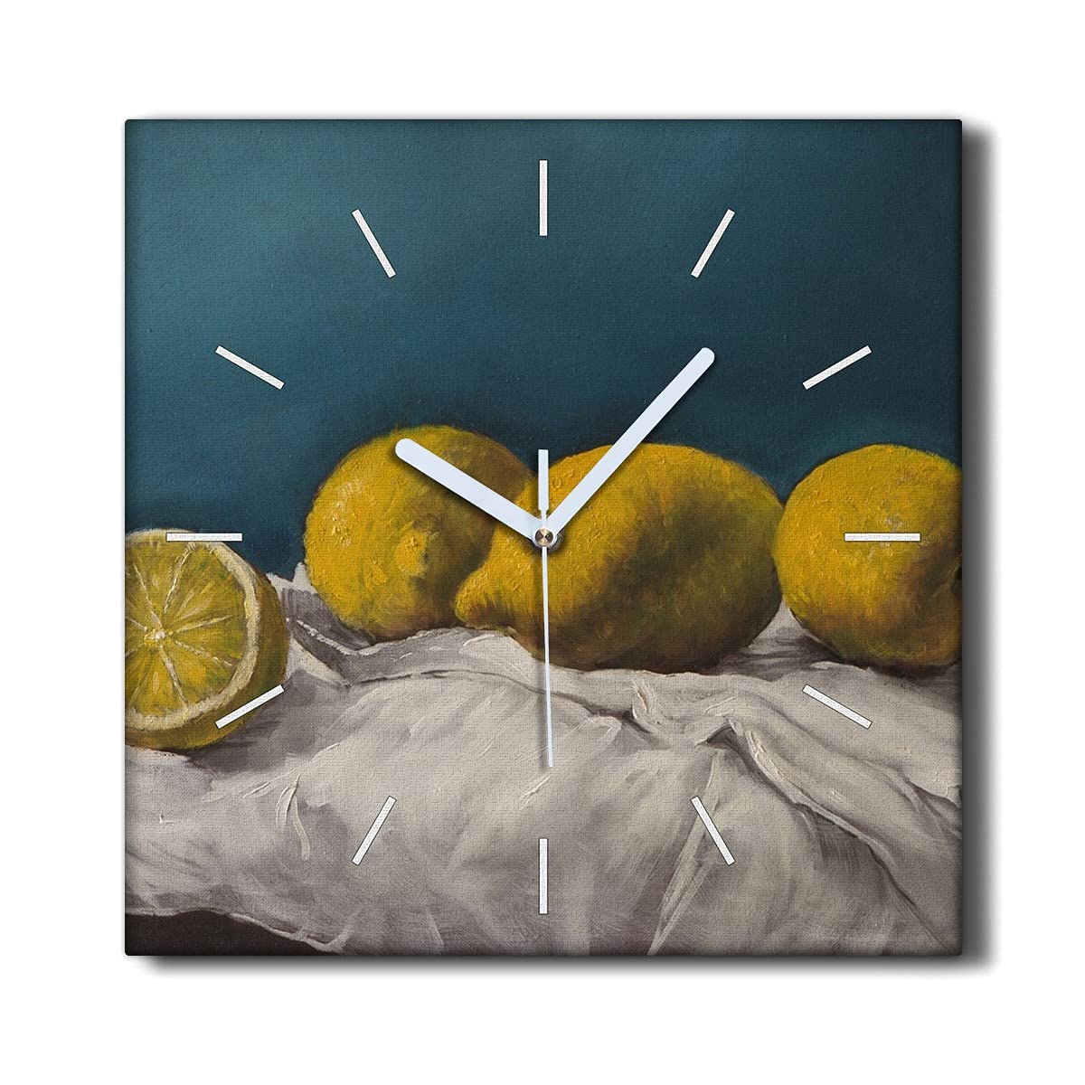 Horloge sur Toile 30x30cm Citron pour Décoration Murale de Salon