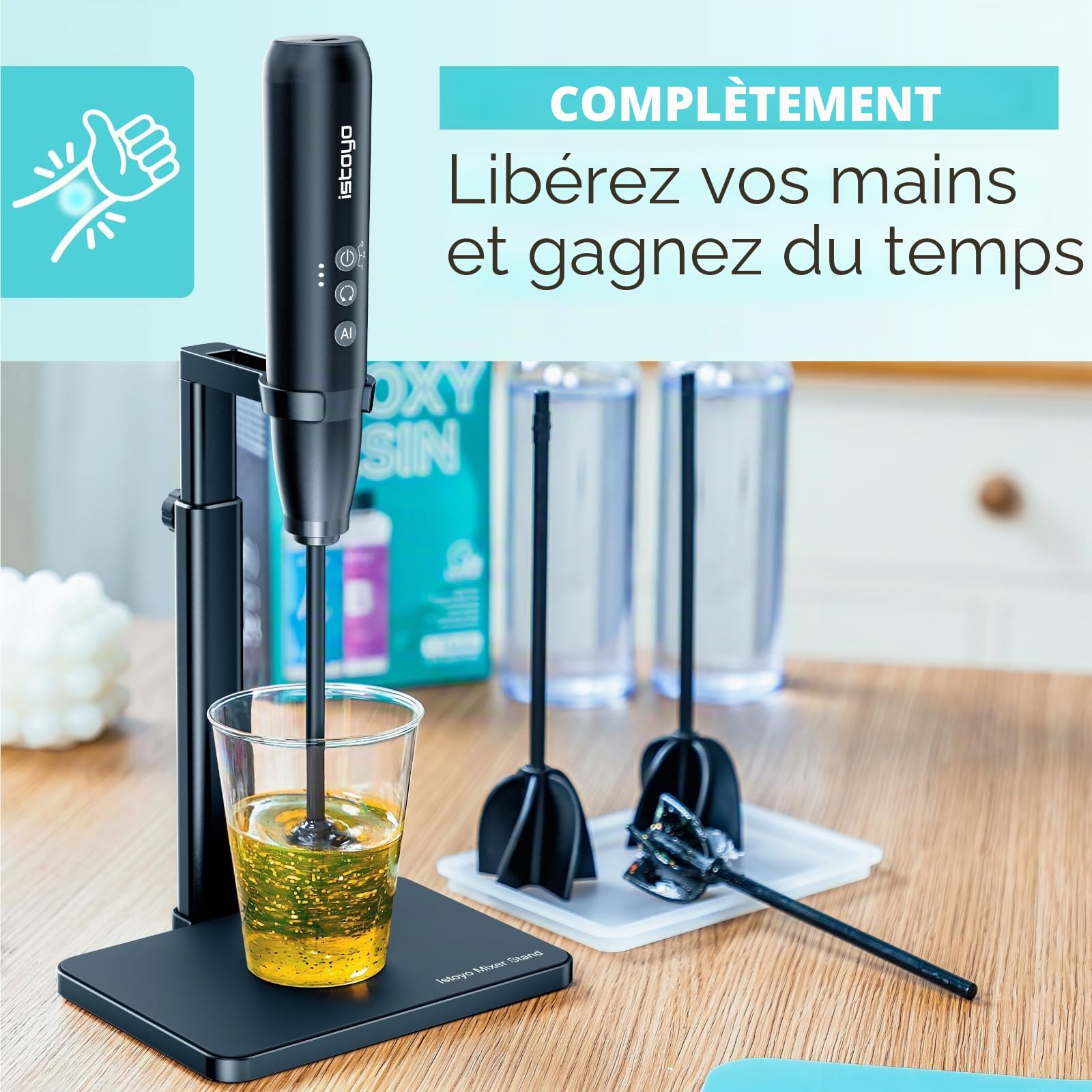 ISTOYO Rechargeable Mélangeur de résine Ultra, Mélangeur époxy de Contrôle à 3 Vitesses Amélioré avec Mode AI, pour Moules en Résine, Fournitures, Bricolage