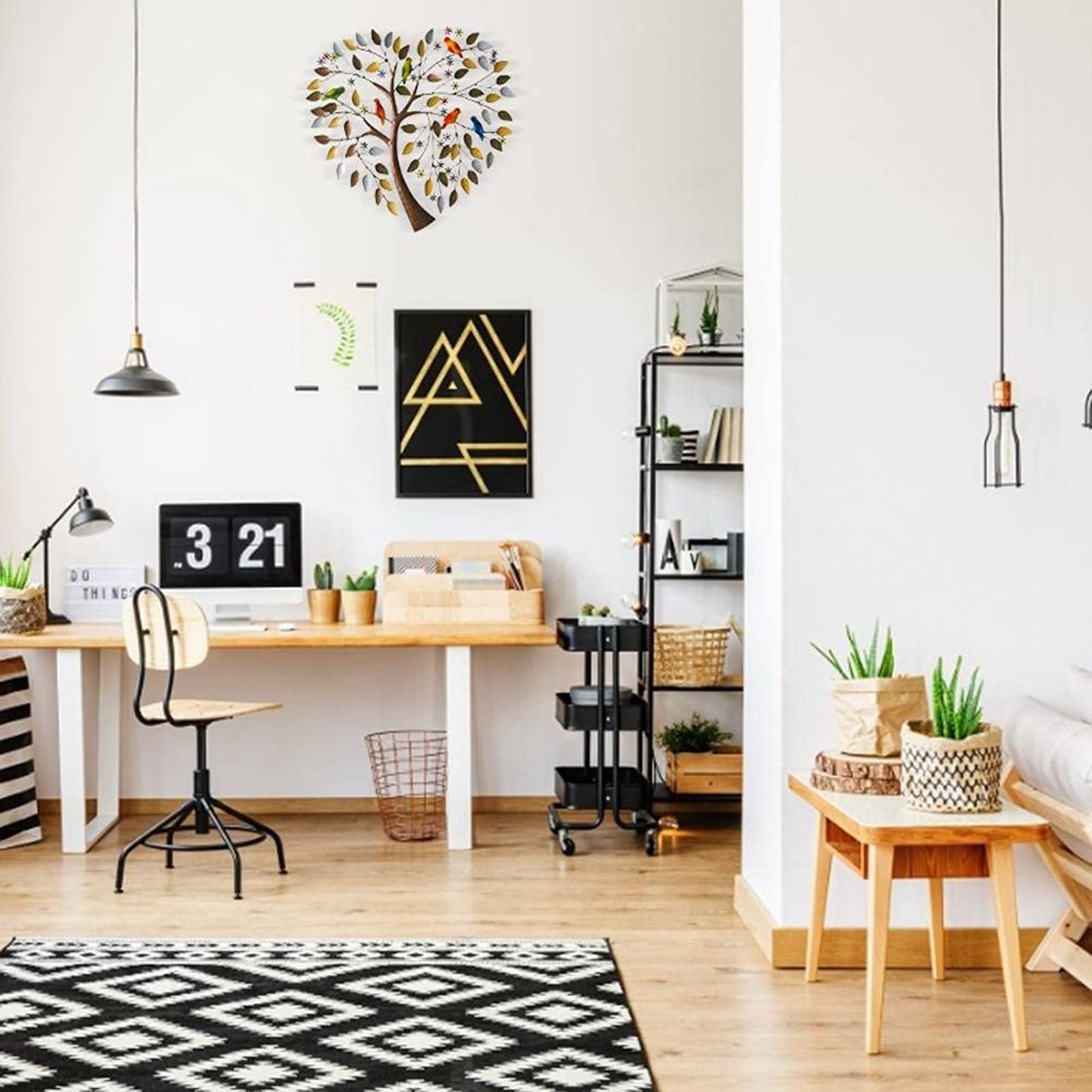 Kreatywność serca Drzewo życia Wall Art Decor, Ręcznie robione drzewo w kształcie serca z ptakami na gałęziach rzeźba, 3D Eternal Love kutego żelaza wystrój, na zewnątrz na zewnątrz