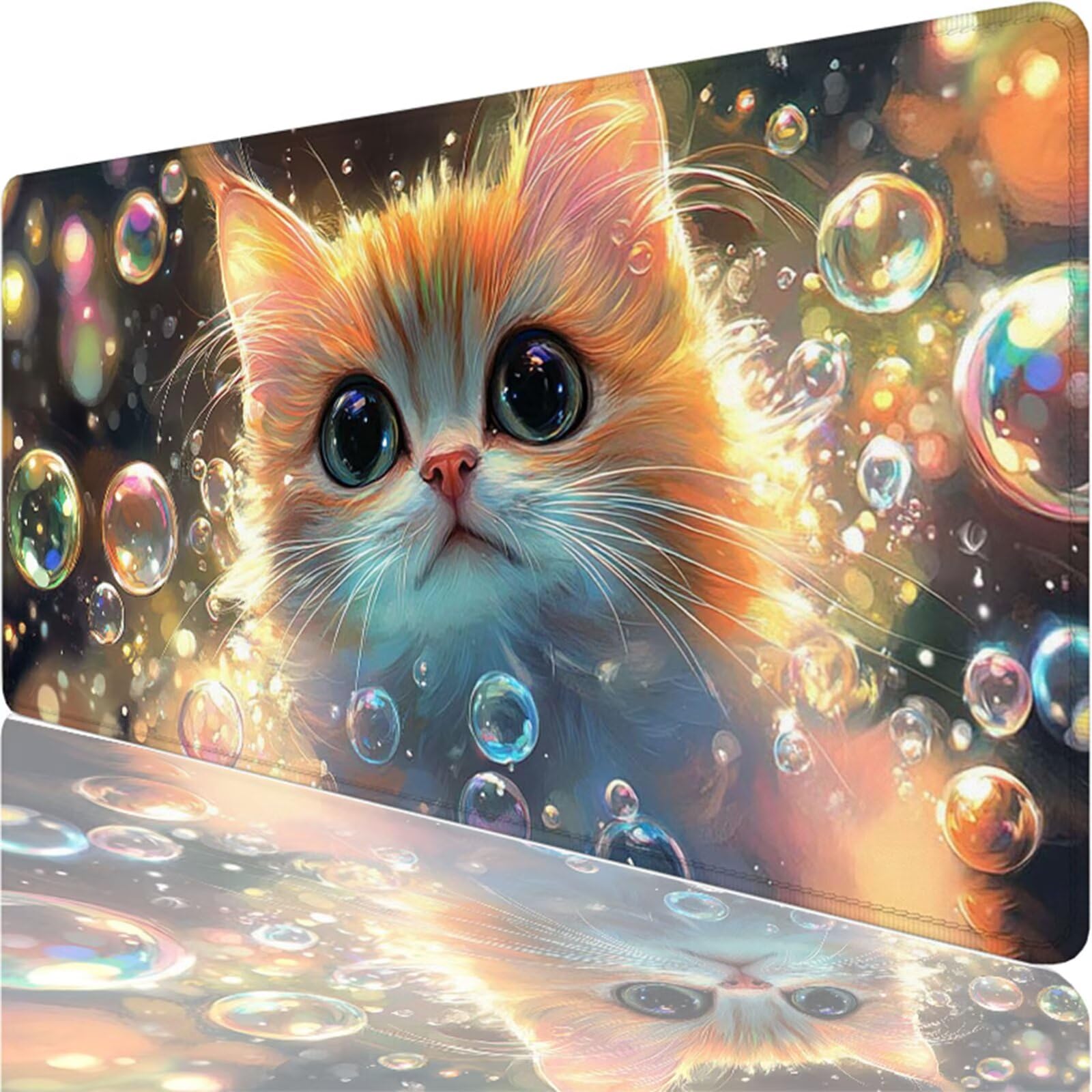 Tapis de Souris Gaming XXL,900x400x3mm Tapis de Souris Orange,Grand Tapis de Bureau sous Main avec Surface Spéciale Améliore la Vitesse et la Précision,Imperméable Mouse Pad Chat pour Bureau XF-433