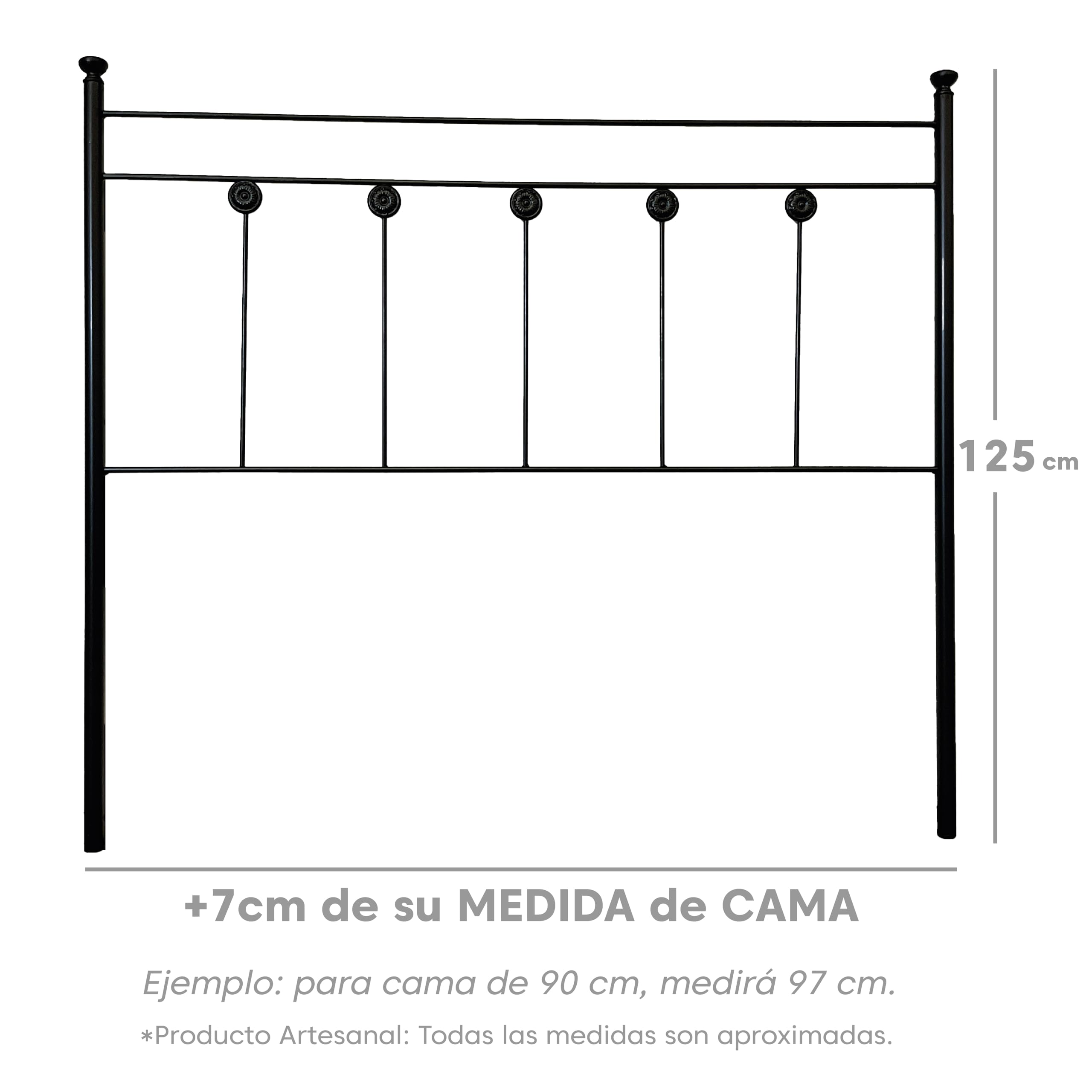 Cabecero Forja Cuenca, Cabezal para Cama, Cabecero, Cama Matrimonio e Individual, Cama De Hierro, Cabezal Forja, Cabecero Juvenil, Hecho En España (Negro, 135 cm)