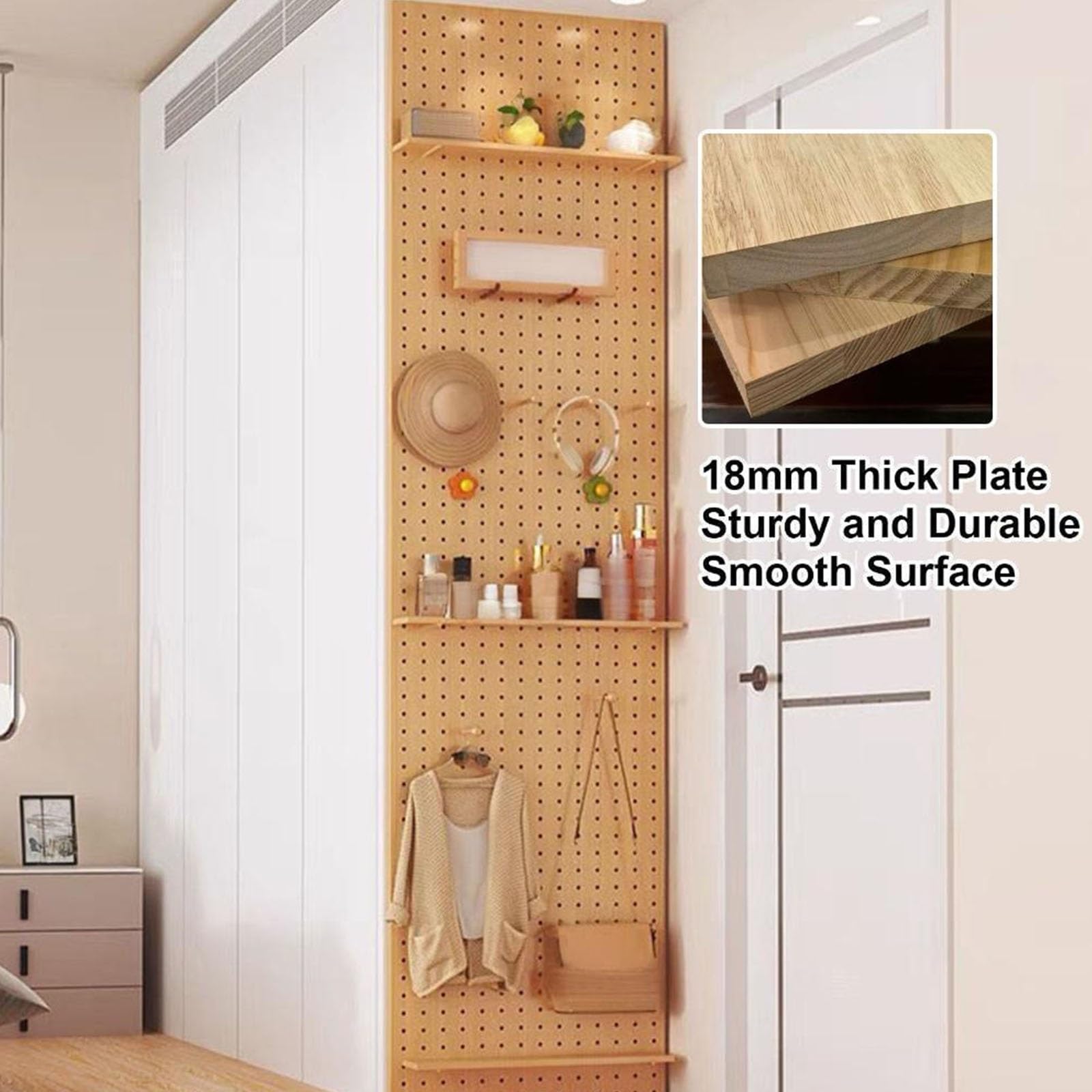 Wand-Organizer aus Holz für Pegboard, DIY-Dekorplatten für Küche, Büro, Schlafzimmer, Wohnzimmer, Stecktafel-Kombinationsset(White)