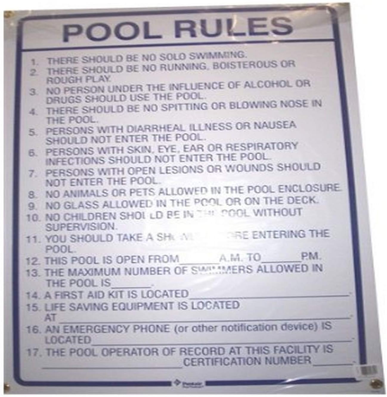 Pentair R234000 South Carolina Pool Rules Pool Sign