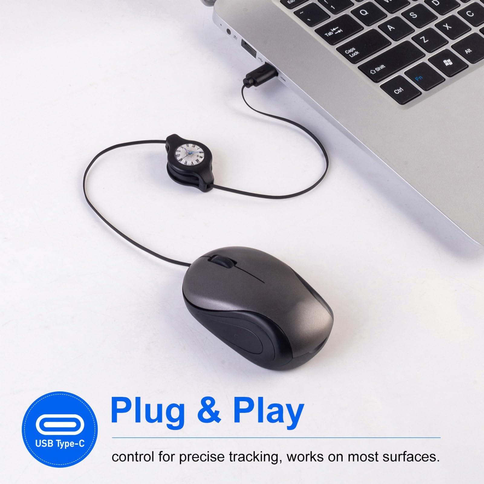 Mouse per Laptop compatti, Mouse USB da Viaggio con Cavo Retrattile, Accessorio Ottico per Computer, nomadi digitali, programmatori, Giocatori, aziende, Lavoro, Desktop, casa, Bar