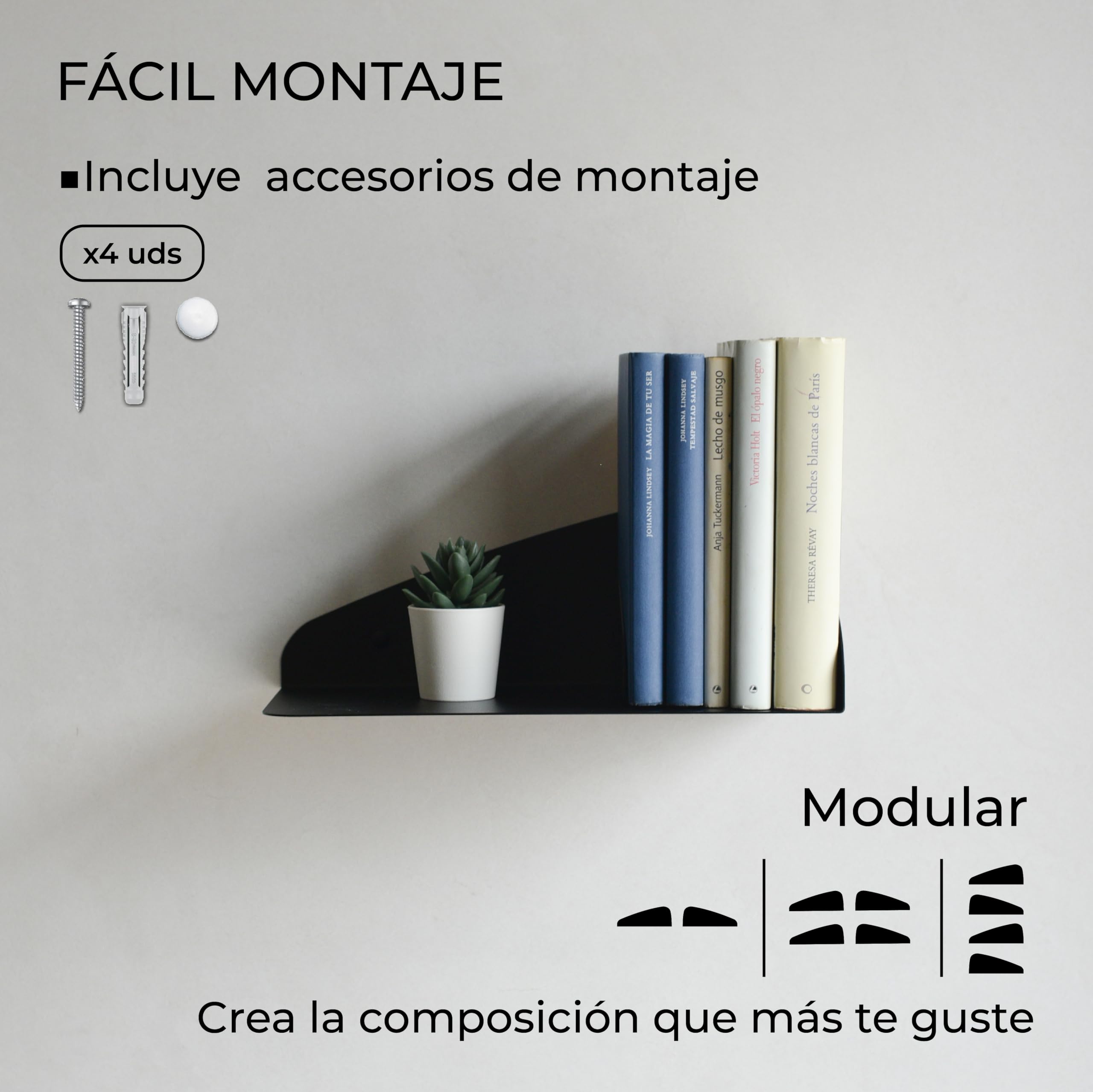 MILUKA Libreria Estanteria Pared, Set 2 Baldas Flotantes, con Sujetalibros