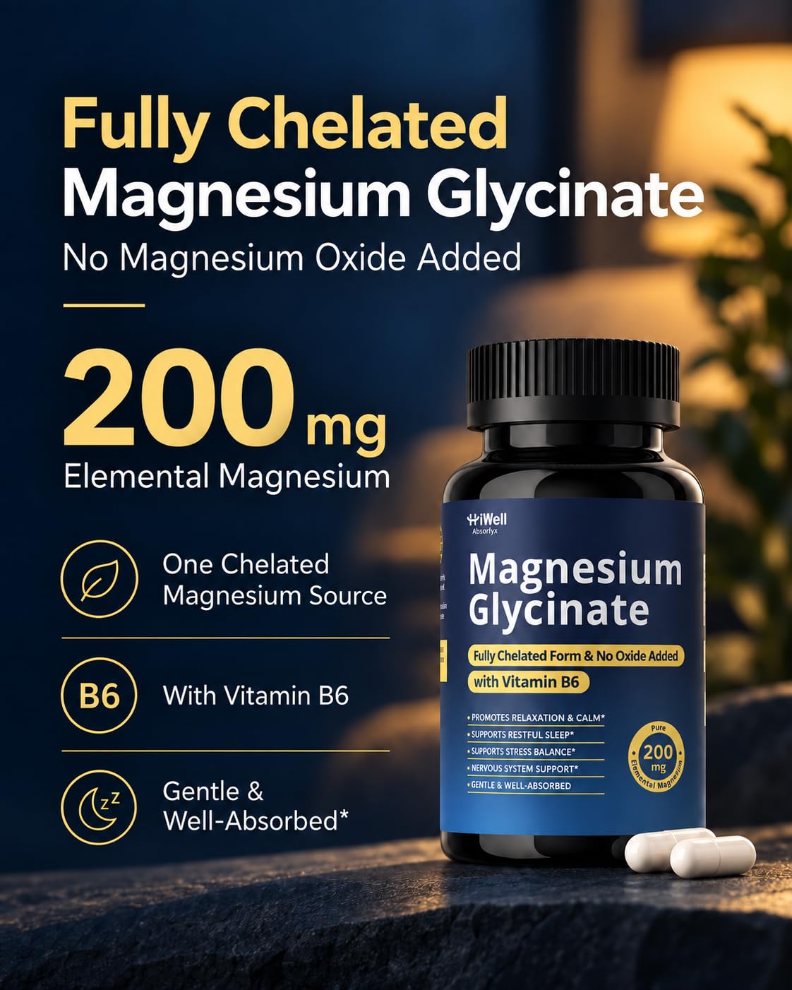 Magnesium Glycinate 200mg with Vitamin B6 for Women & Men, 120 Capsules — Amazon image 5