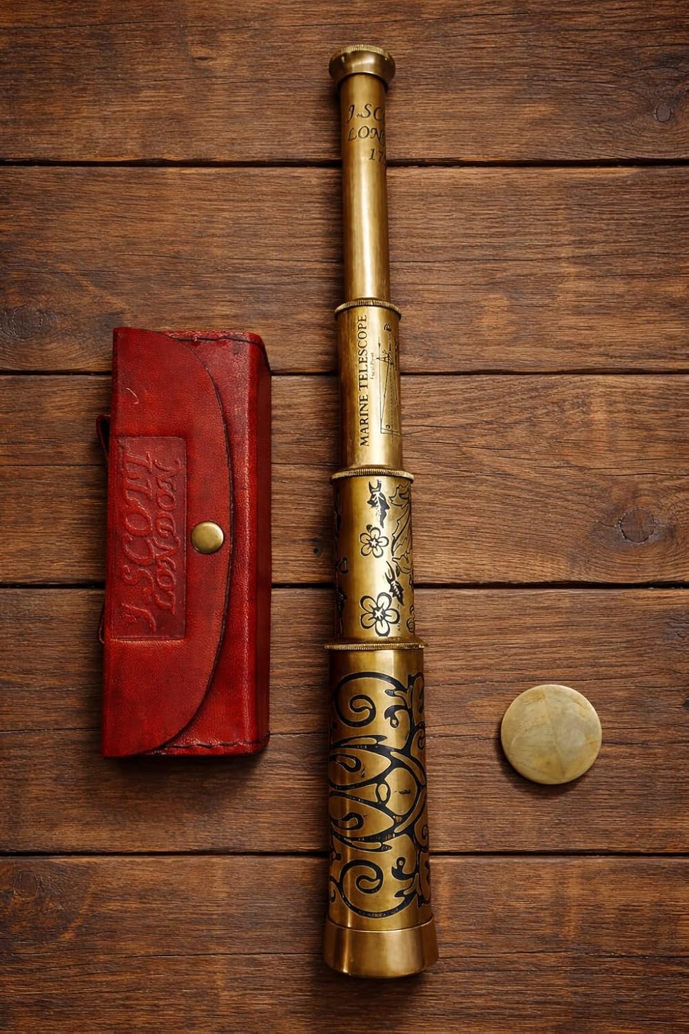 Nautical Brass Telescope Vintage Spyglass 1753 Retro Handmade with Leather Case Rustic J.S COTT London Marked Functional Spyglass Home & Table Decor