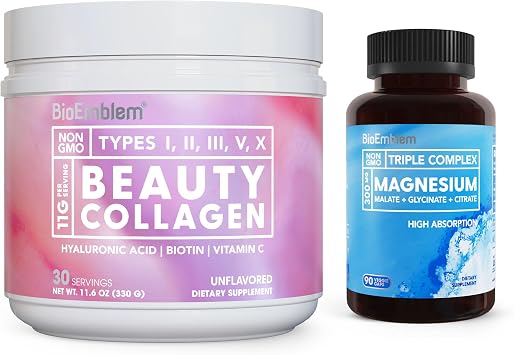 BioEmblem Beauty Collagen Hydrolyzed Multi-Collagen Peptides & Triple Magnesium Complex
