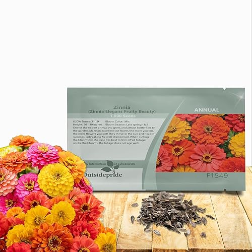 Outsidepride - Zinnia Elegans, 2000 semillas anuales, Fruity Beauty Flower Seed Mix, mezcla de semillas de flores para plantar