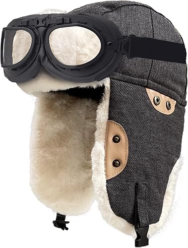 Peicees Sombrero de aviador y gafas de trampero, accesorios de disfraz, gorra de soldado Ushanka con solapa de piel para orejas