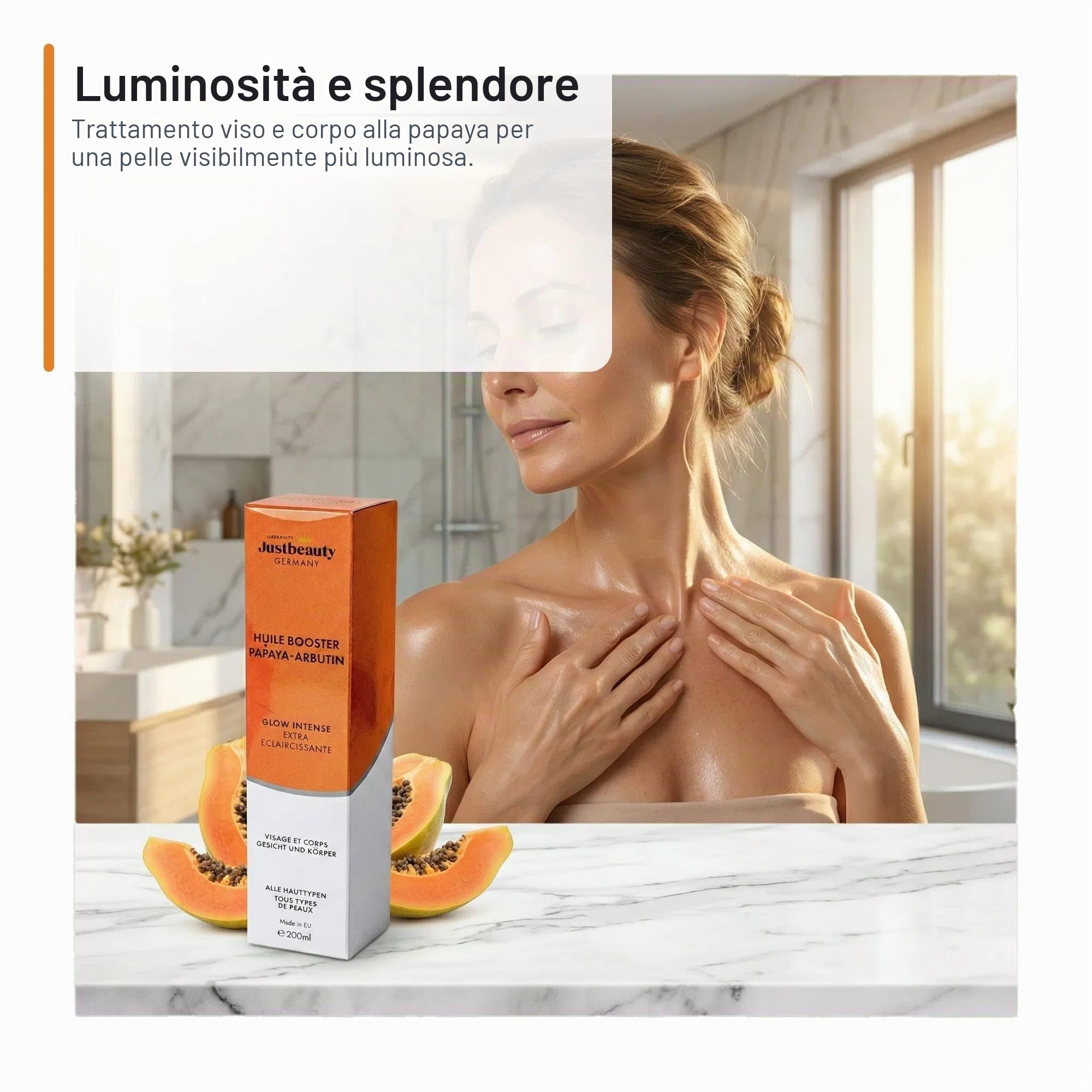 HUILE BOOSTER PERLE RARE PAPAPAYA – ARBUTIN Lussuoso olio per viso e corpo – Carnagione radiosa, idratazione intensa, contro macchie di pigmento, 200 ml