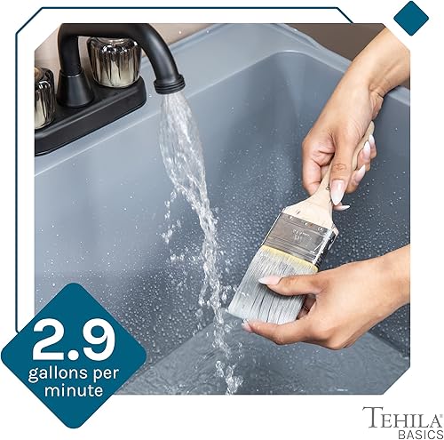 Miniatura 7 de Tehila Basics by JS Jackson Supplies - Fregadero independiente de 21 galones con grifo negro de 2 asas, bañera de plástico resistente con patas