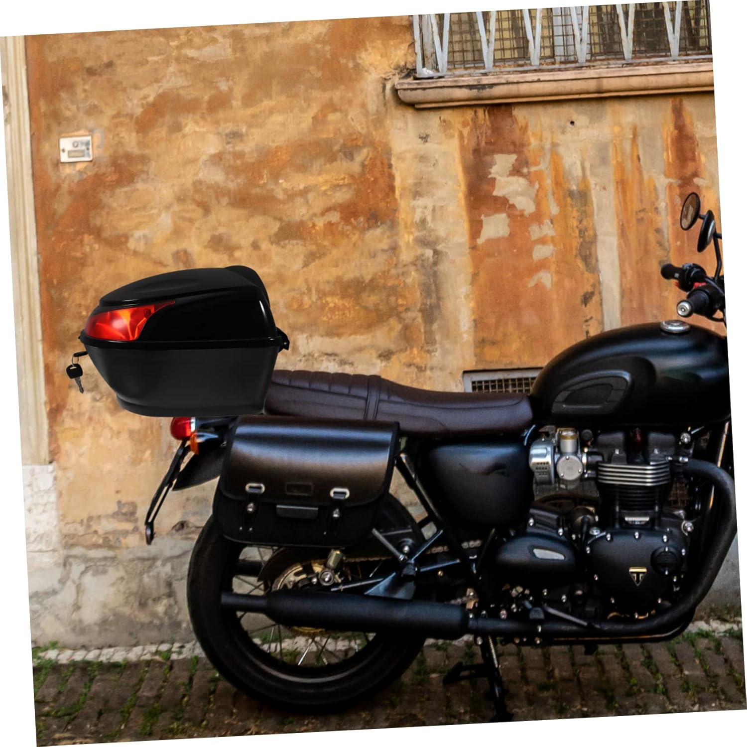 Motorcycle Rear Storage Trunk Case Lock Easy to Install Black Tail Box for Scooter and Moped Durable Heat-resistant Material Travel