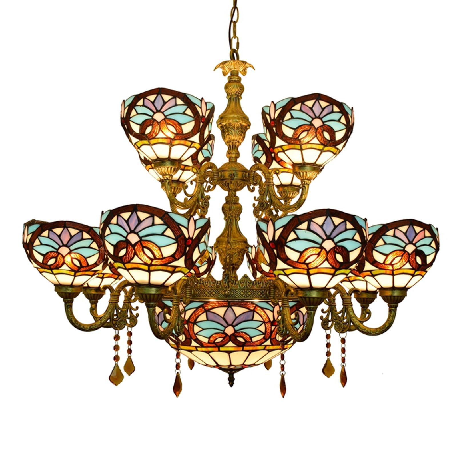 Lampadario, 12 teste da 8 pollici in vetro colorato, lampada a sospensione in cristallo con cuore blu, decorazione vintage, per sala da pranzo, soggiorno, camera da letto, ristorante, corridoio