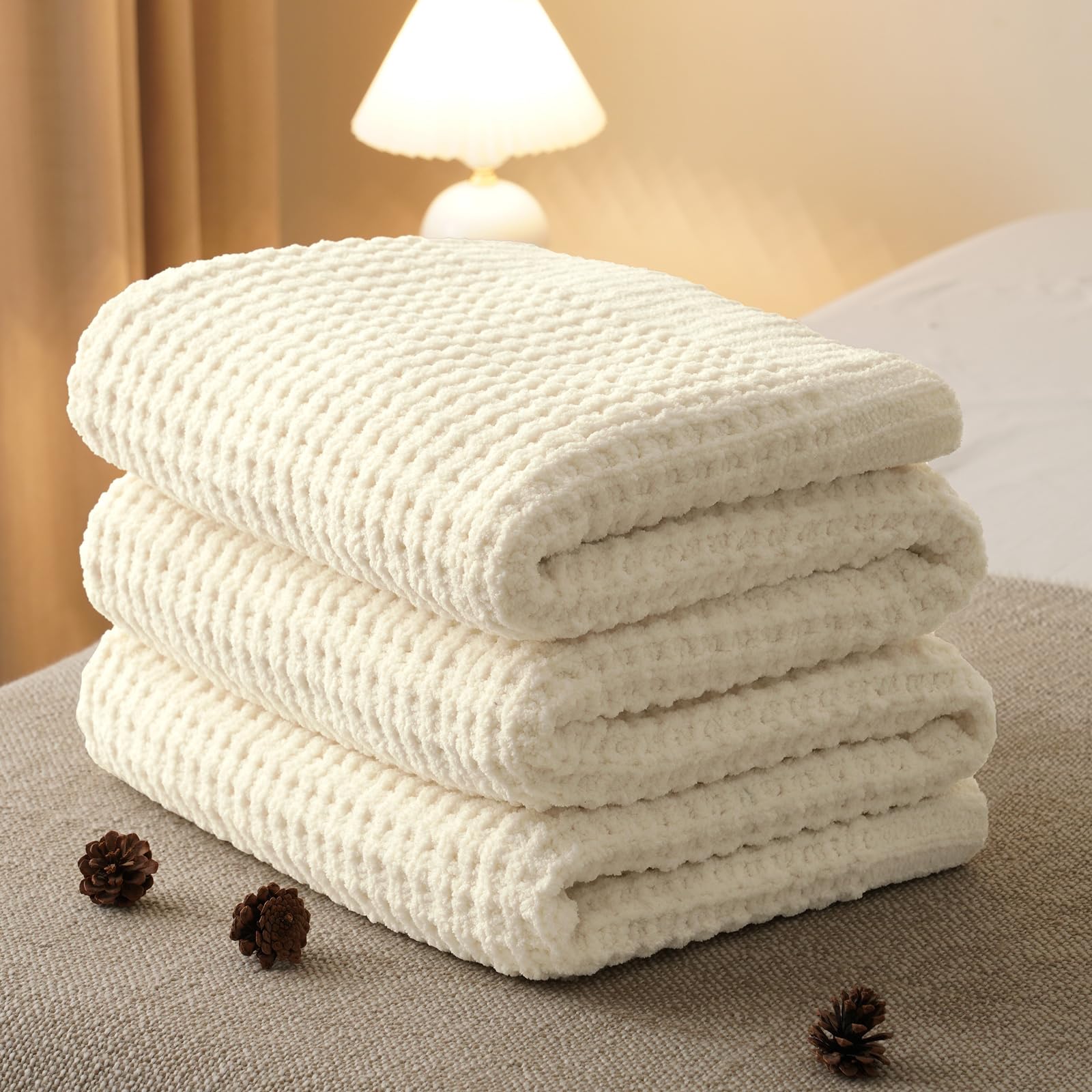 PHF - Coperta Ciniglia Nido D'ape Per Letto Matrimoniale