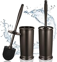 HAMITOR 2-Pack Toilet Bowl Brush Holder Set - Modern Bronze Deep Cleaning Scrubber with Caddy for Bathroom & RV
