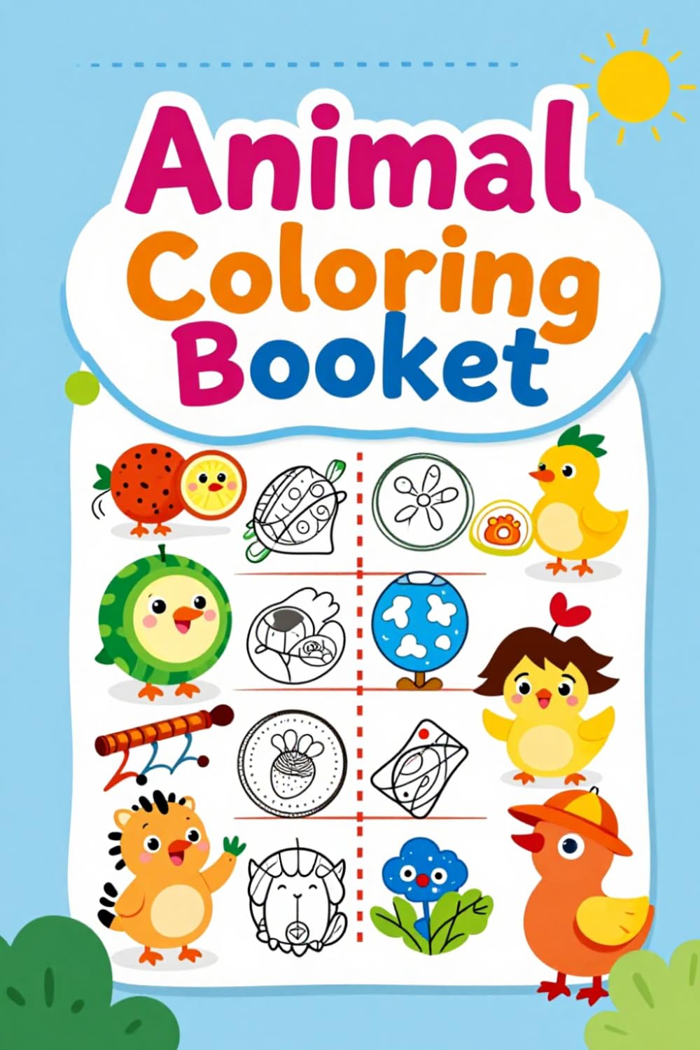 Animal Alphabet Coloring Booklet in Grayscale Lined Illustrative Style (Kid coloring books Series)