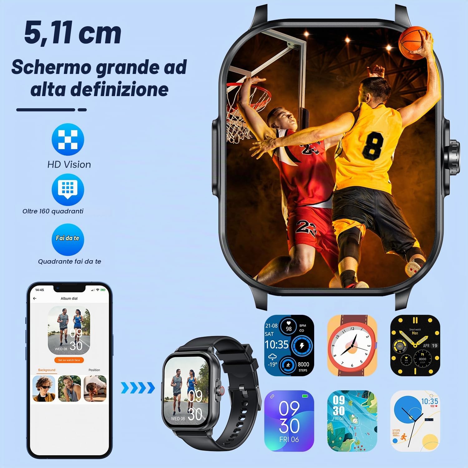 Orologio Smartwatch Uomo con Cardiofrequenzimetro Salute: 2.0" Fitness Intelligente con Orologi Chiamate Bluetooth ECG Pressione Sanguigna Sonno SpO2 Impermeabile IP68 Watch Compatibile Android e iOS