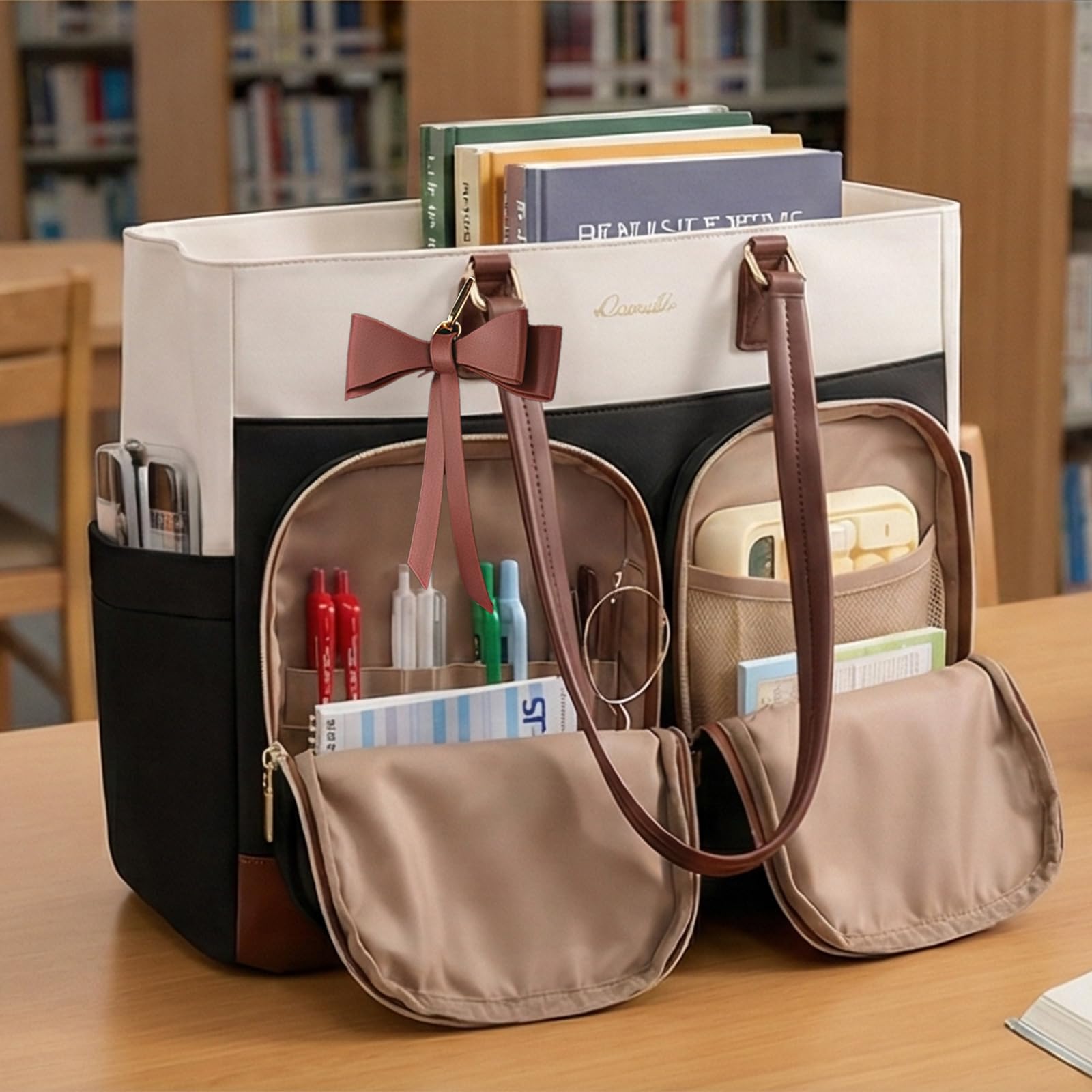 Sac Isotherme, Cabas pour Femmes avec Compartiment Repas isolé, Sac à Lunch pour Le Travail, Sac pour Ordinateur Portable 15,6 Pouces avec Porte-gobelet pour Enseignants Bureau collège