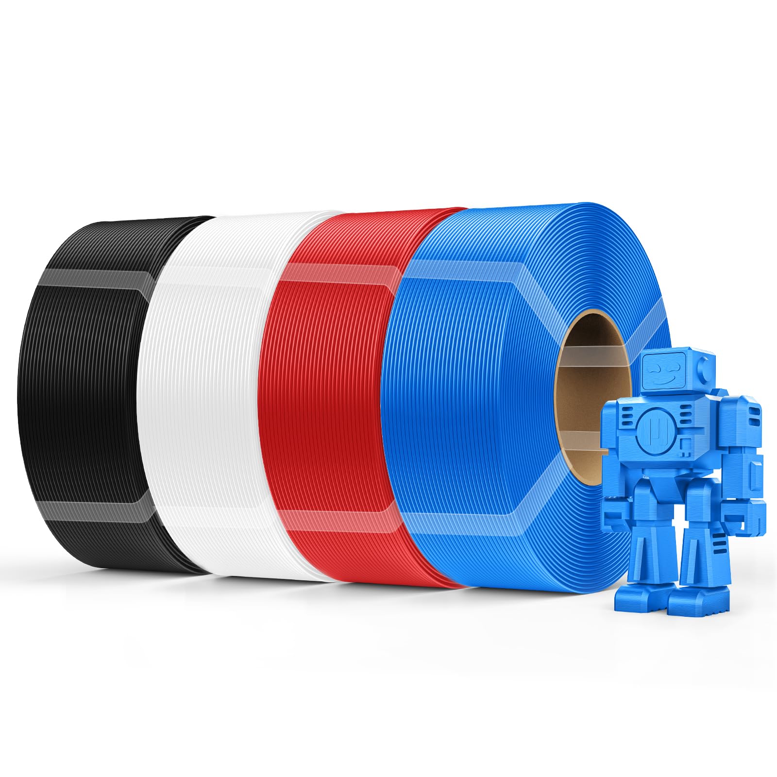 Creality Refill PETG Filament, Resistente y Duradero, Precisión Dimensional de 1,75mm±0,03mm, para Bobinas Reutilizables de Bambu Lab, Filamento para Impresoras 3D, 4kg (8,8lb), Negro Blanco Rojo Azul