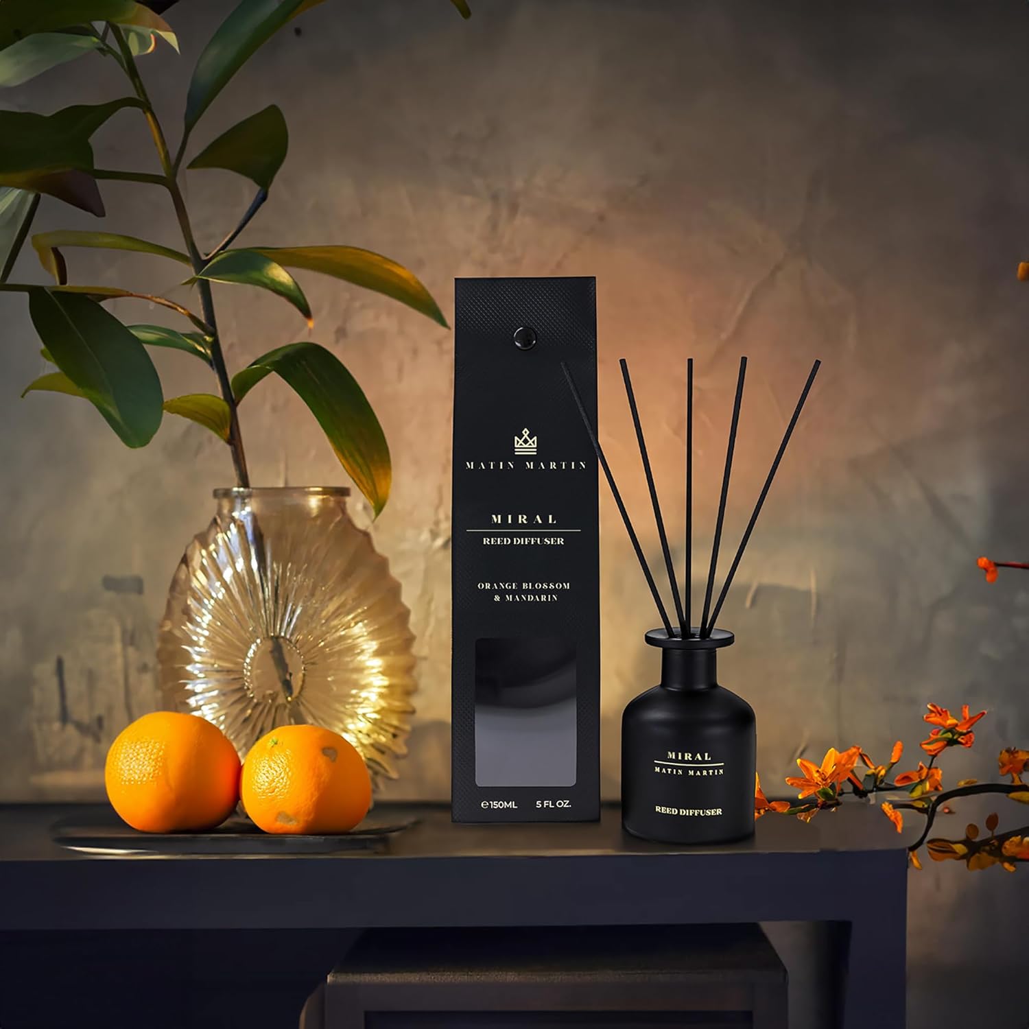 Matin Martin Miral Reed Diffuser 5 oz - Luxury Aromatherapy with Orange Blossom & Mandarin - Home Decor Gift for Bedroom, Office, Living Room, Bathroom - Long Lasting Scent - Premium Fragrance Sticks - Image 3
