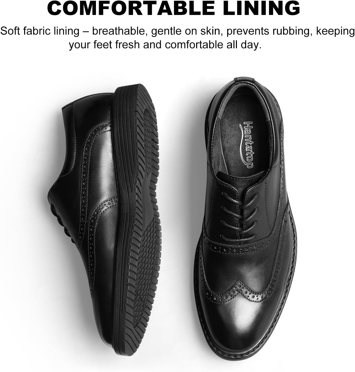 Mens Dress Shoes, Genuine Leather Lace Up Brogue Wingtip Casual Oxford Shoes, Comfortable Stylish Business Formal Dress Sneakers for Office Dating Wedding - Image 4