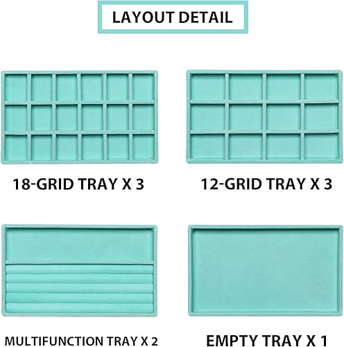 Miniatura 3 de Frebeauty Bandeja organizadora de joyas, bandejas apilables de terciopelo para joyas, insertos de cajón, organizador de aretes para mujeres y niñas,