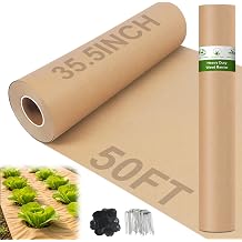 50 x 3 Ft Biodegradable Paper Weed Barrier Garden Paper Weed Barrier with U-Shaped Ground Nails Biodegradable Landscape Fabric Garden Mulch Rolls for Weeds Outdoor Lawn