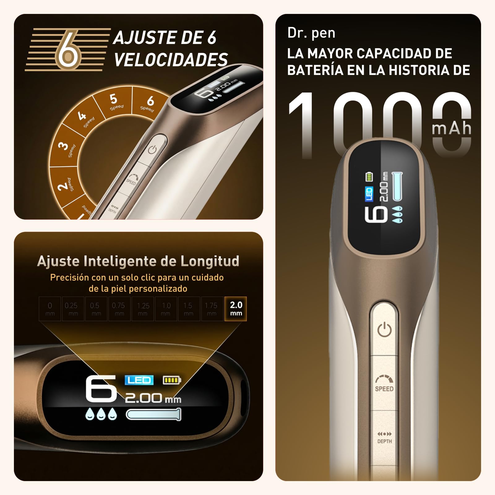 Dr.pen H6 Inalámbrico Microneedling con LED y Depósito de Suero | Escanea QR, compatible con todo suero y mejora absorción, ajuste preciso por chip, videotutorial, hogar o salón