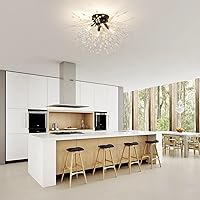 Vista 8 de Moderna lámpara de techo de cristal negro, mini lámpara de araña Sputnik de cristal de 4 luces, lámparas de techo semiempotradas para dormitorio