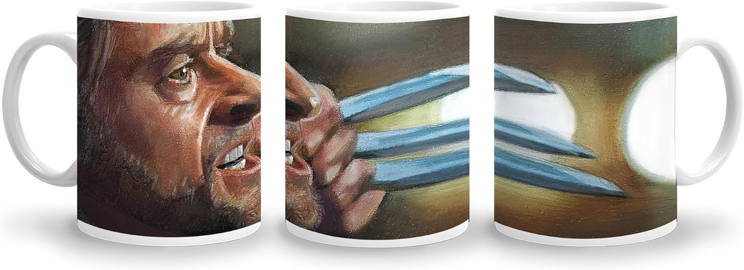 Wolverine Hugh Jackman Awesome Coffee Mug, X-Men Fan Art for Dad, Nerd Comic Book Superhero Movie Lover Gift, Film Buff Art, Colored Pencil Drawing (15 oz. Mug)