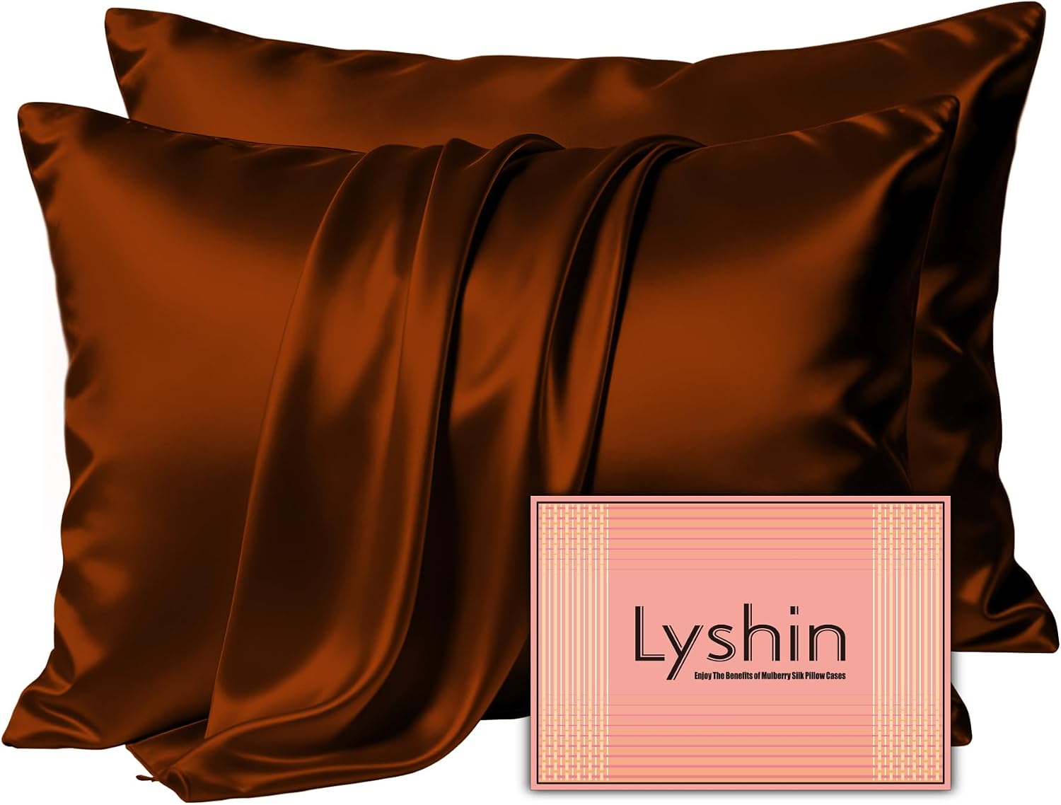  Silk Pillow Cases 2 Pack Standard Size with Zipper, Orange