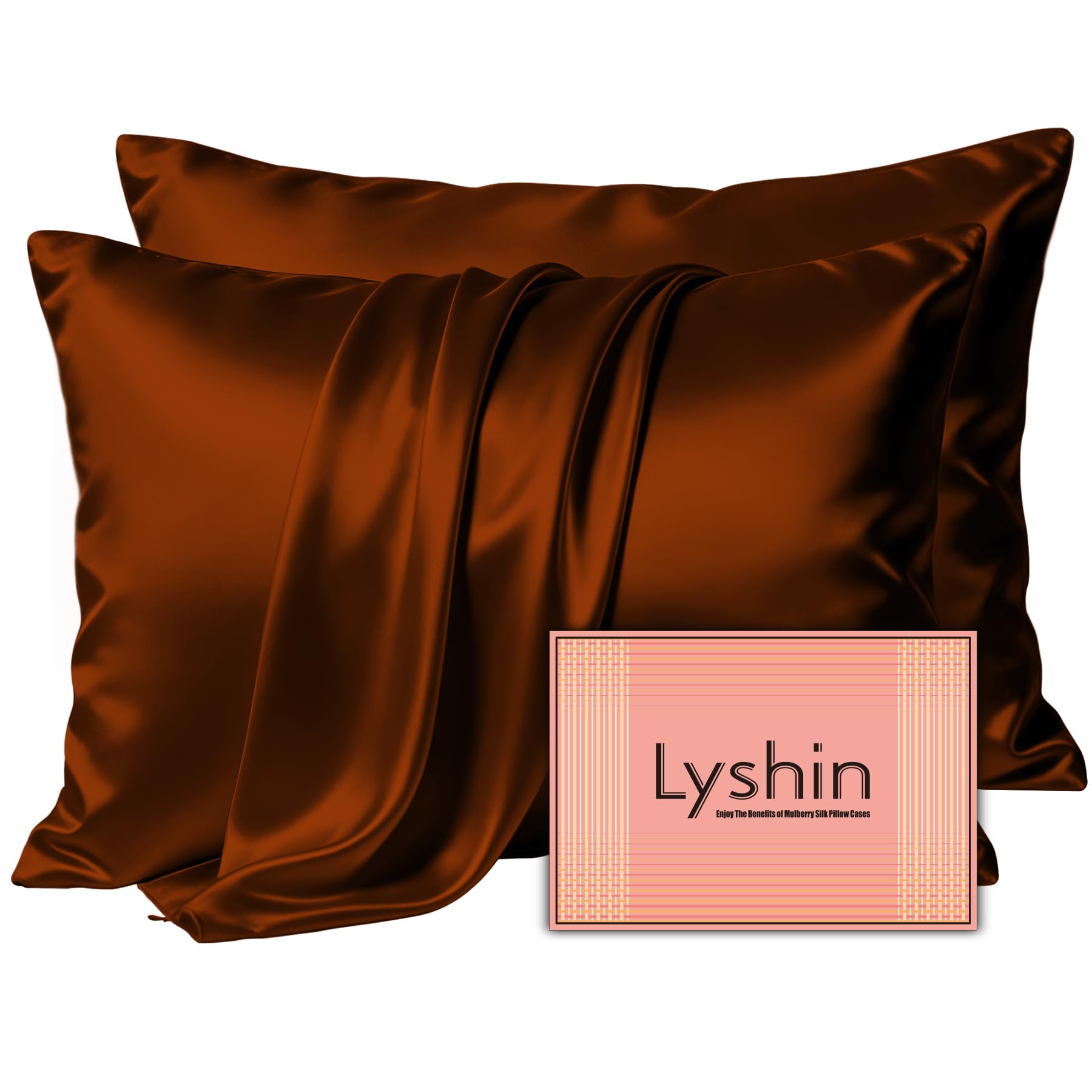 LYSHIN Silk Pillow Cases 2 Pack King Size with Zipper, Orange